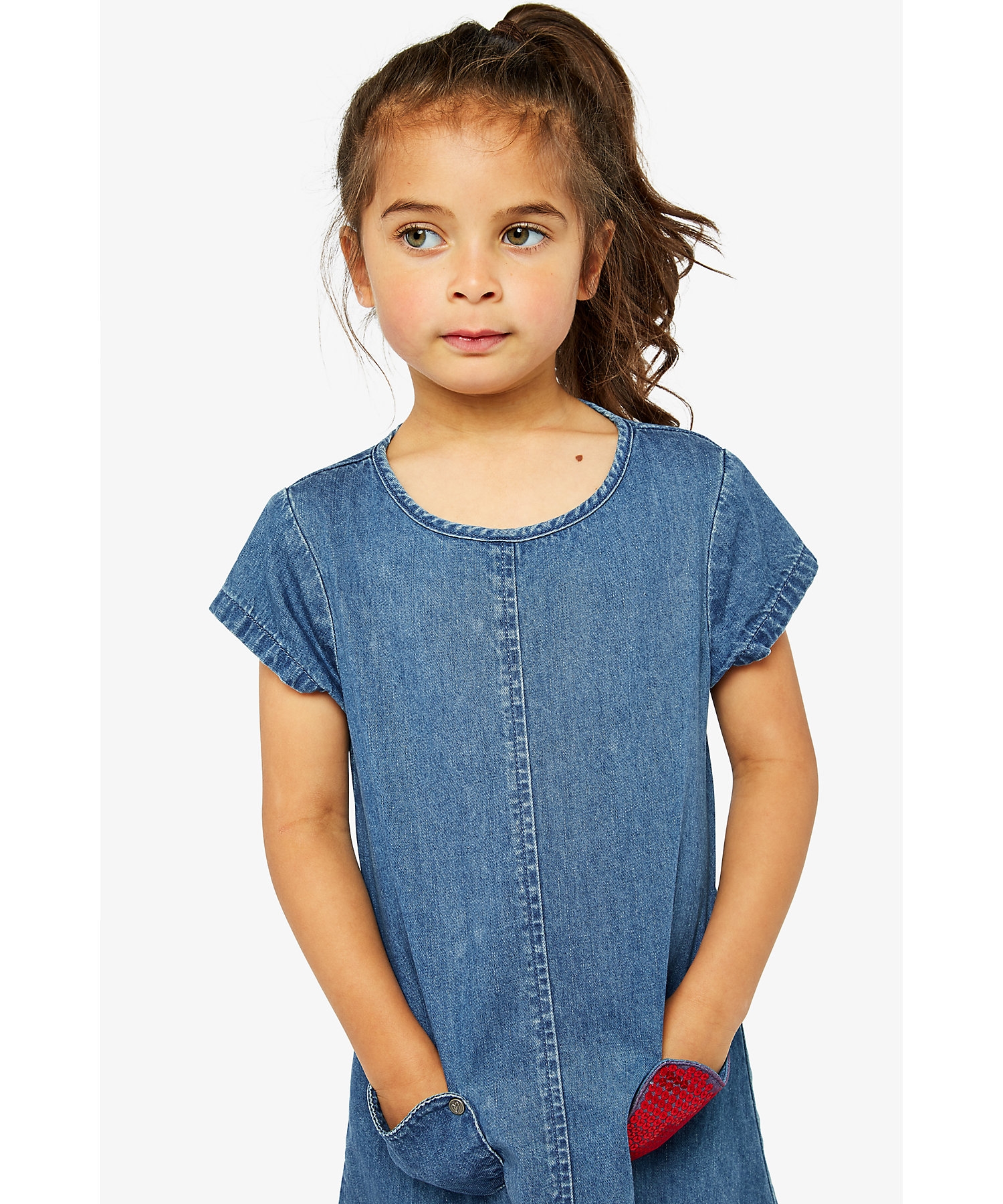 Mothercare | Girls Short Sleeves Dress Patch Work-Blue 3