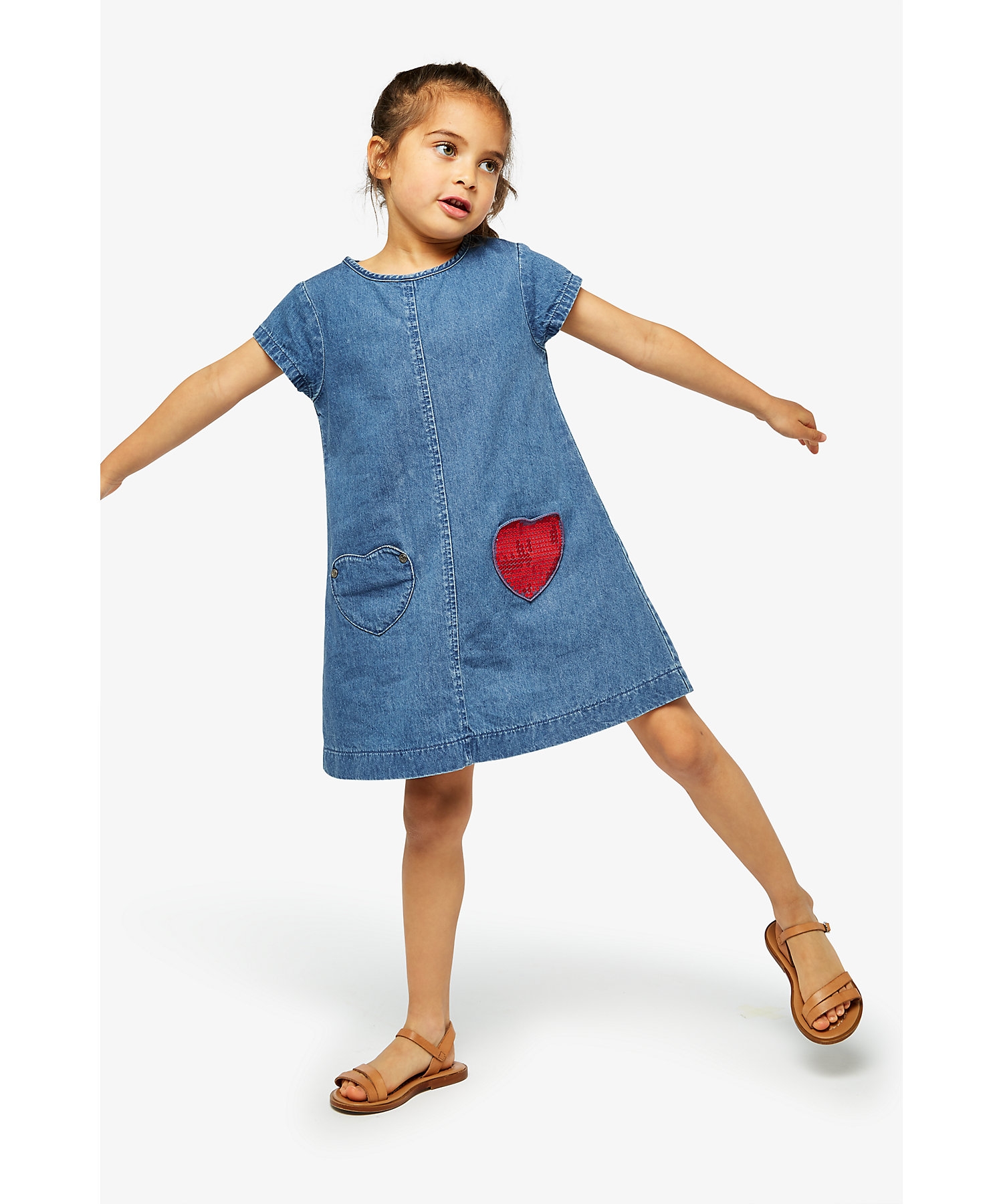Mothercare | Girls Short Sleeves Dress Patch Work-Blue 2