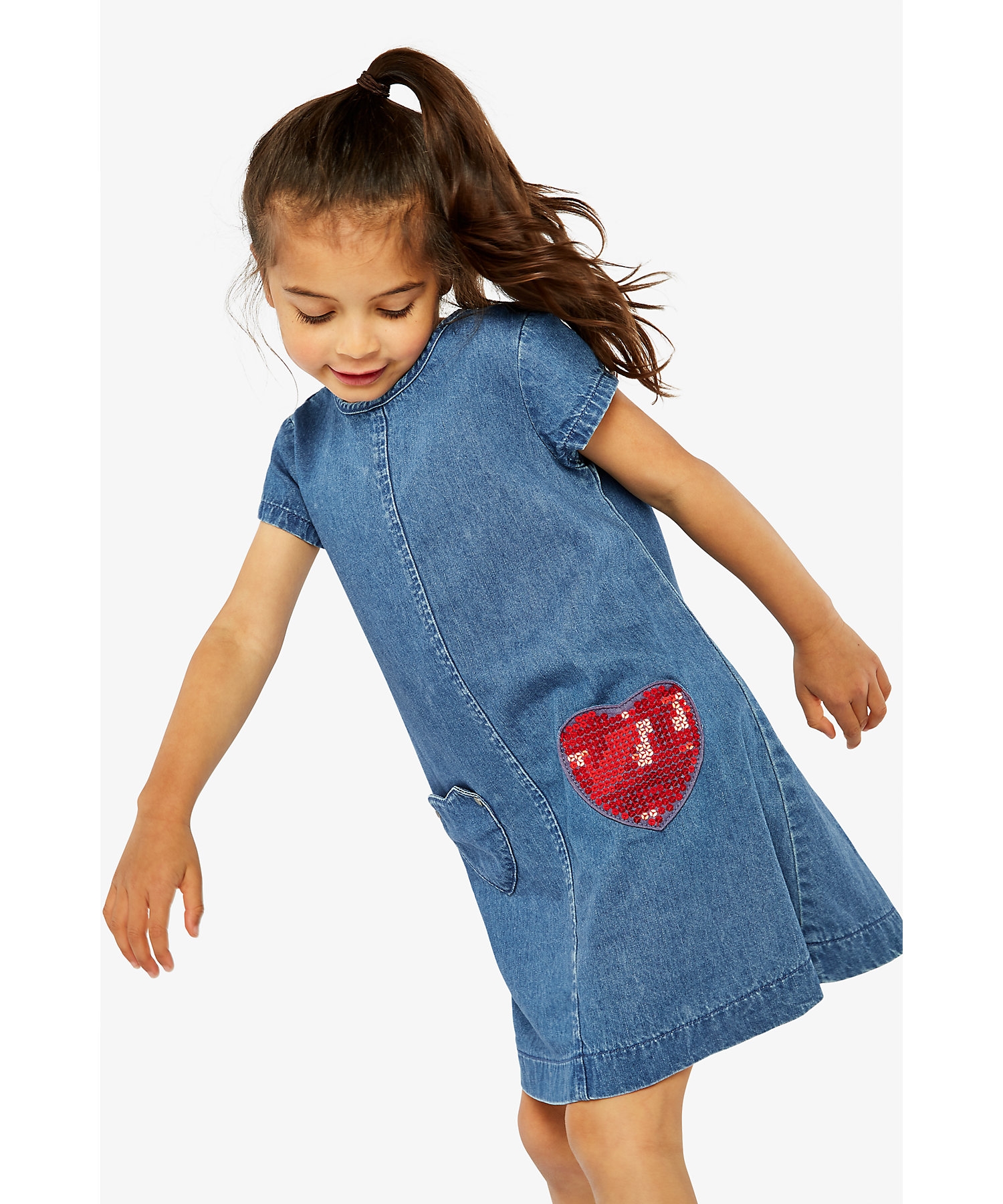 Mothercare | Girls Short Sleeves Dress Patch Work-Blue 4