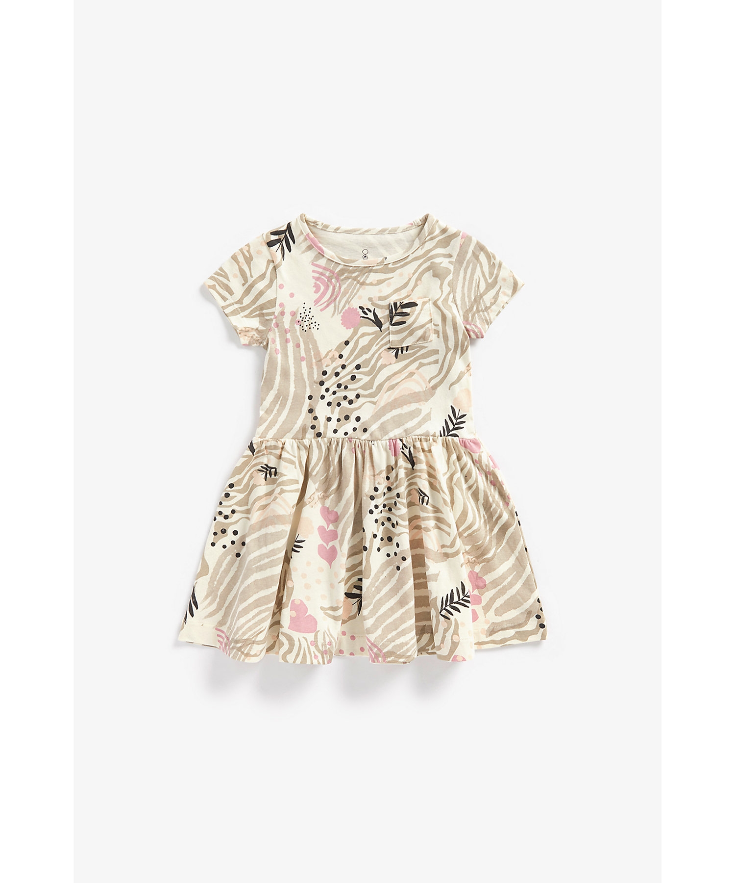 Mothercare | Girls Short Sleeves Dress All Over Printed -Cream 0