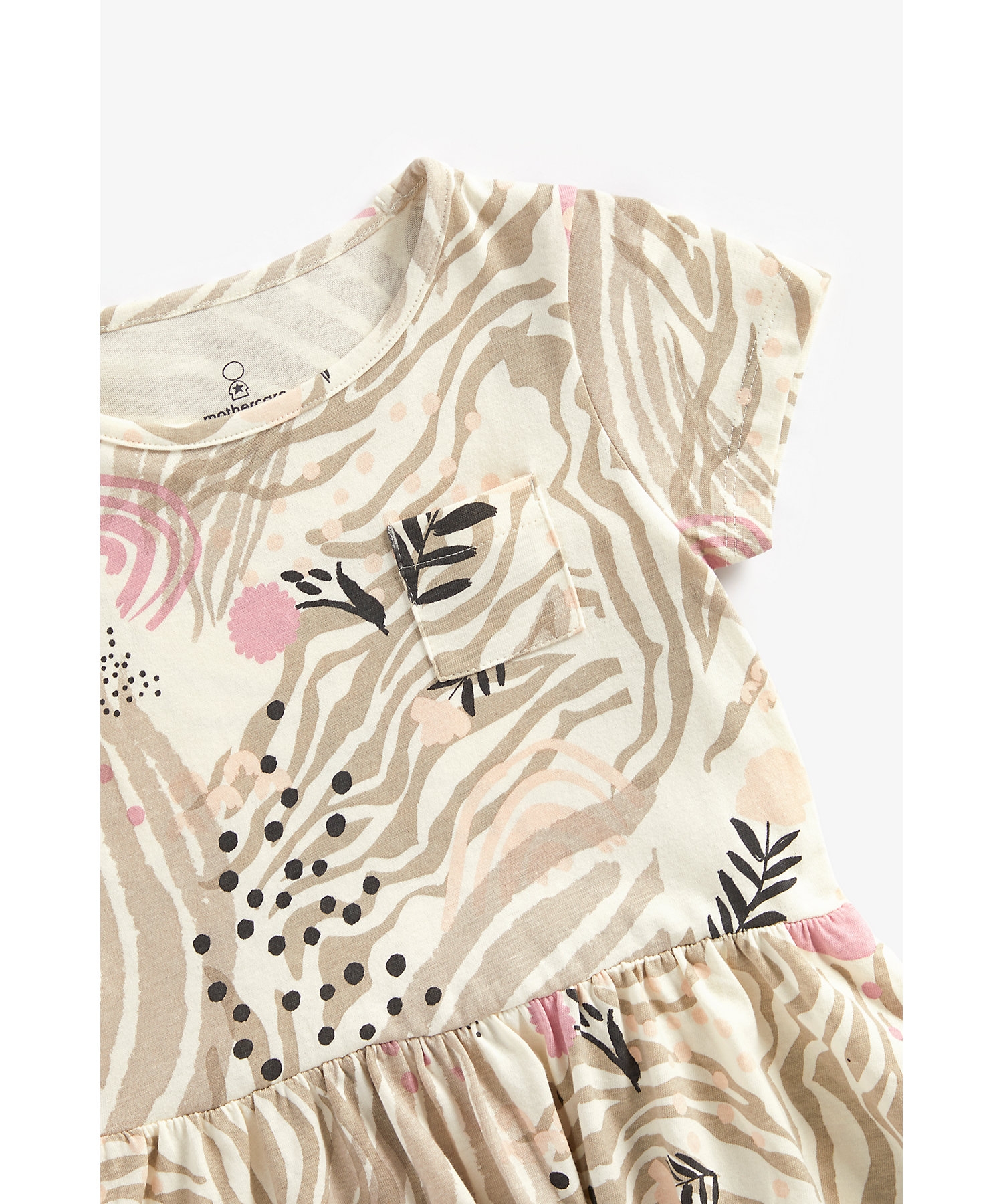 Mothercare | Girls Short Sleeves Dress All Over Printed -Cream 2
