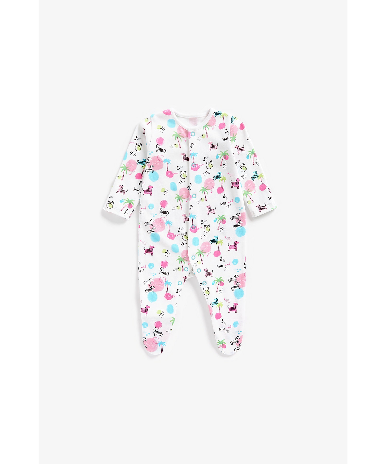 Mothercare | Girls Full Sleeves Sleepsuits Zebra Printed-Pack of 3-Multi 2