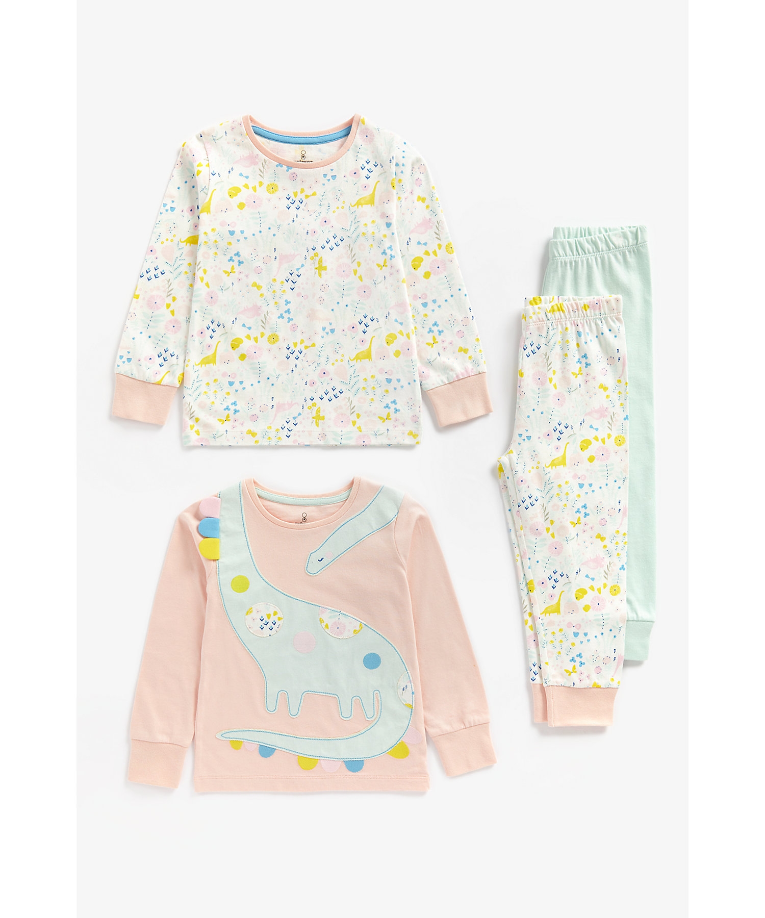 Mothercare | Girls Full Sleeves Pyjamas Dino Printed-Pack of 2-Multicolor 0
