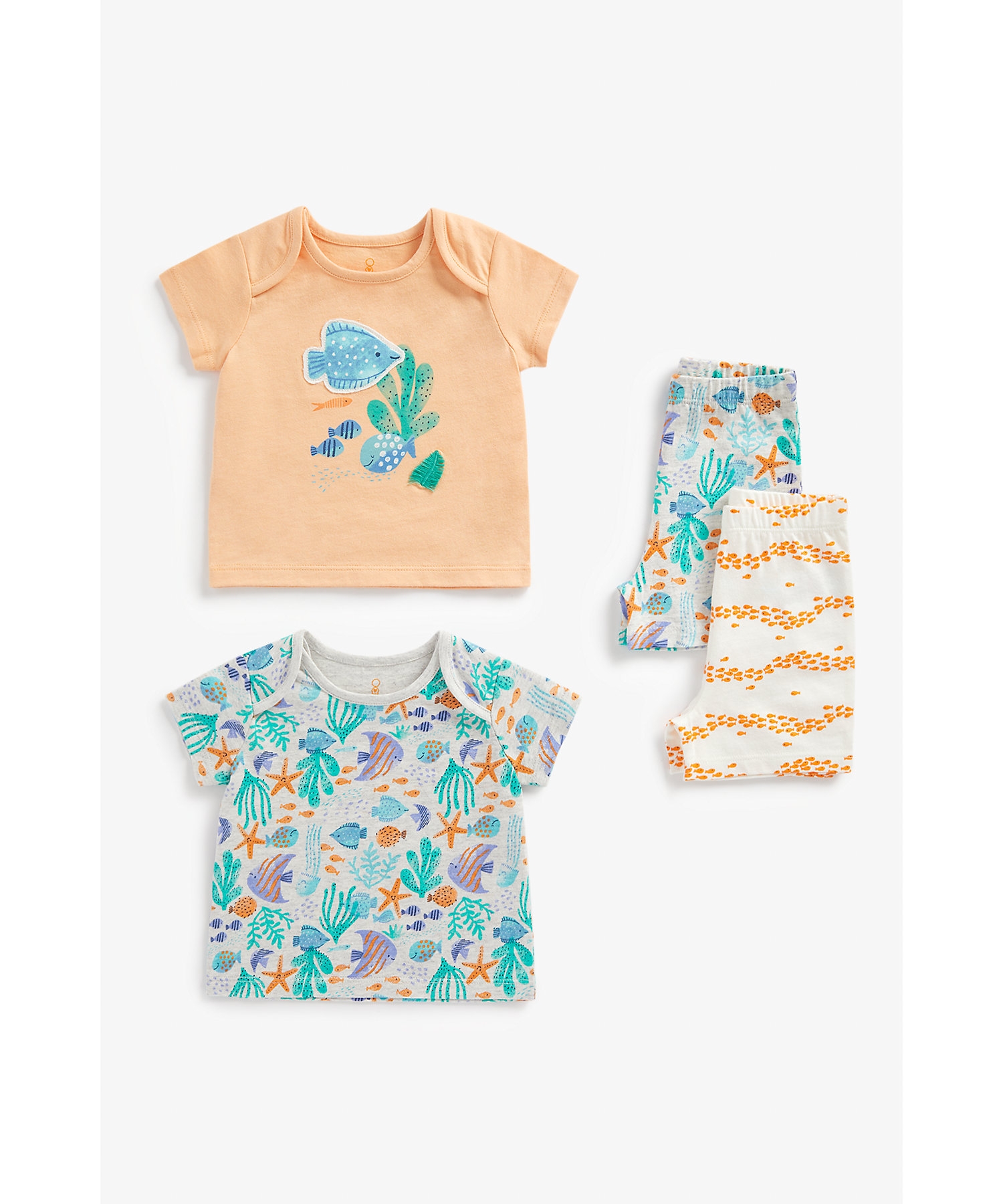 Mothercare | Unisex Short Sleeves Pyjamas Sea Creatures Printed-Pack of 2-Multicolor 0