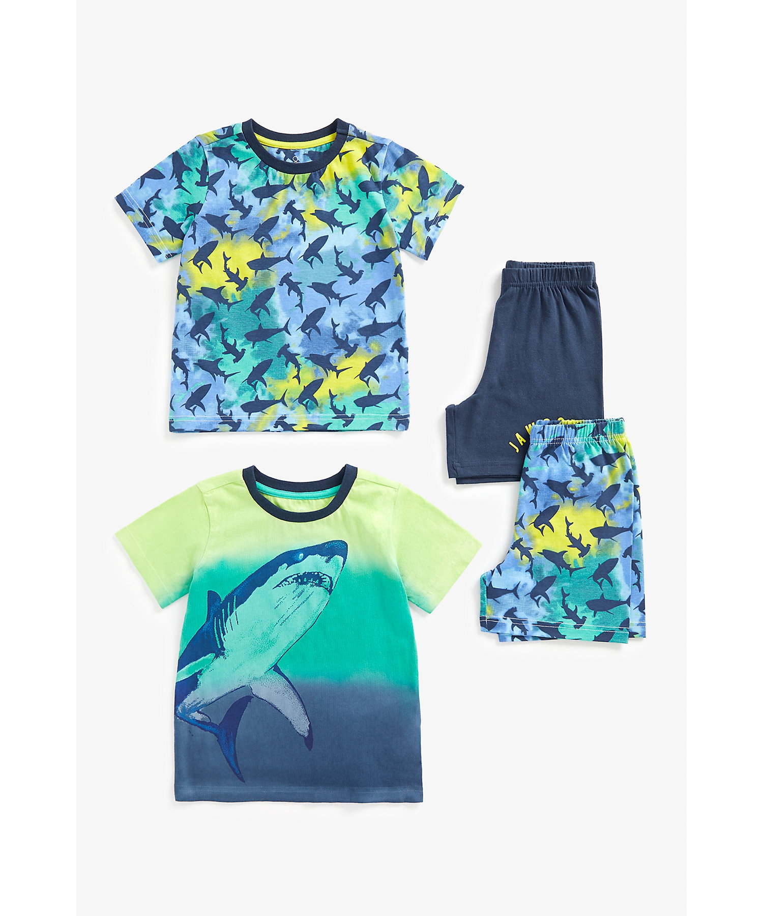 Boys Short Sleeves Pyjamas Shark Print-Pack of 2-Multicolor