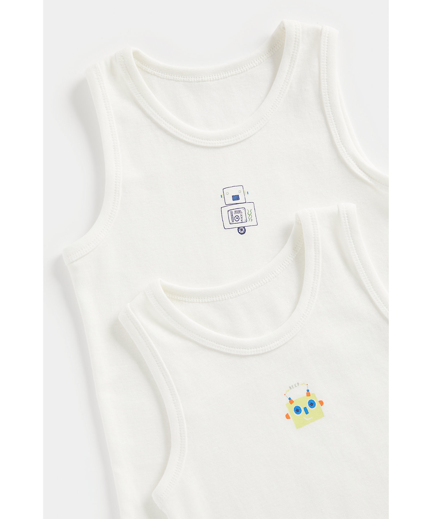 Mothercare | Boys Sleeveless Vest Playful Robot Design-Pack of 2-White 1