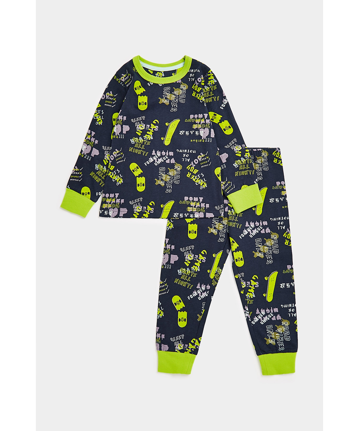Mothercare | Boys Full Sleeves Pyjama Set All Over Print-Grey 0