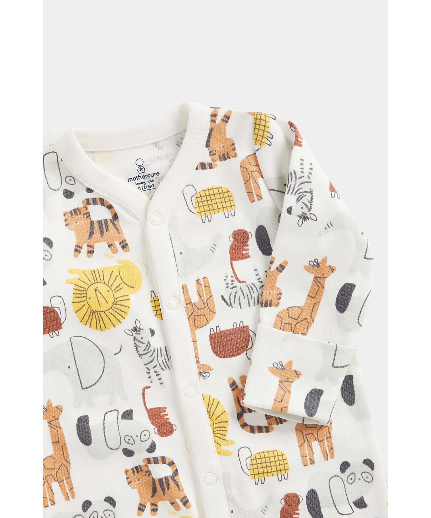 Mothercare | Unisex Full Sleeves Sleepsuits Animal All Over Print-Multicolor 2