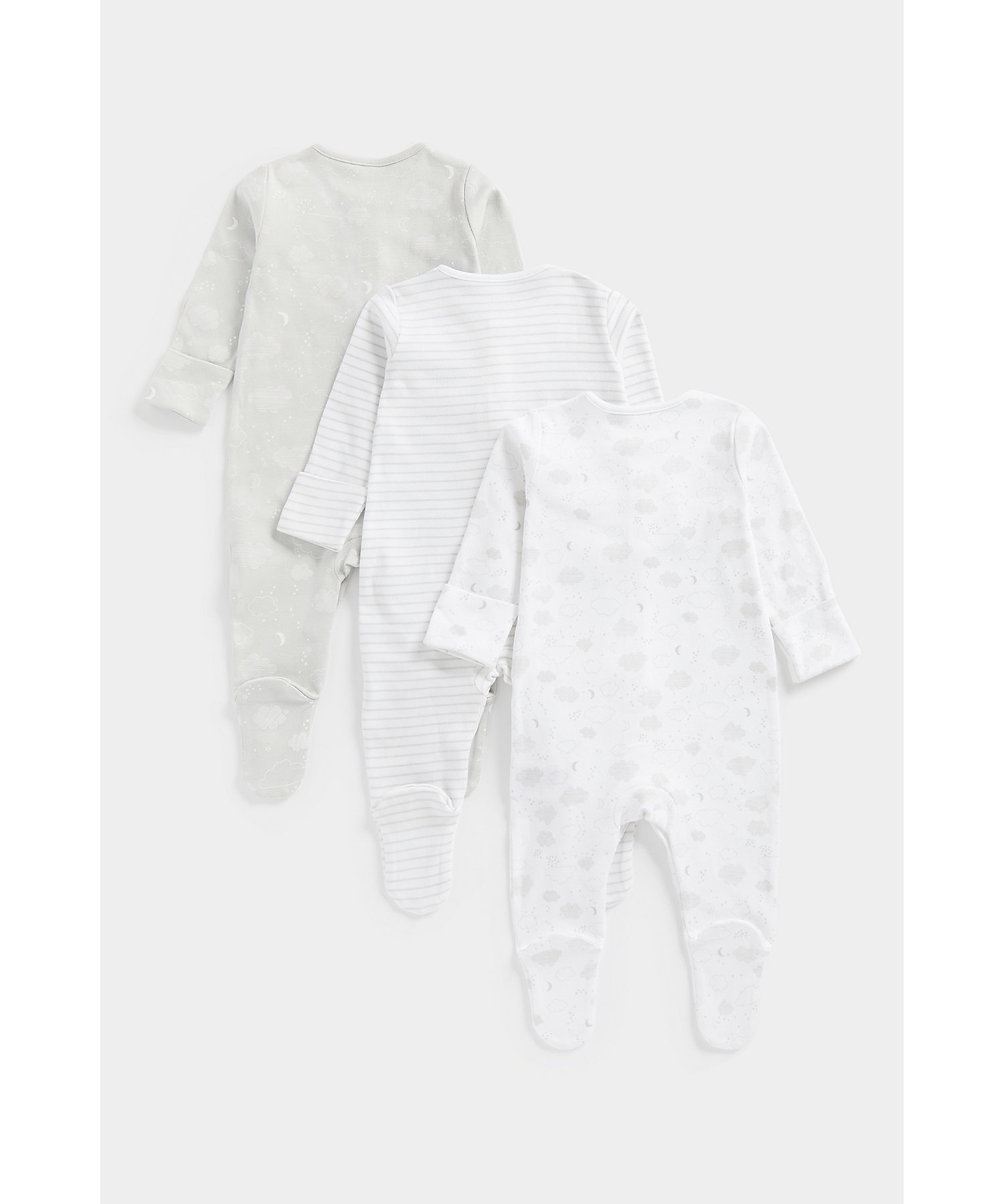 Unisex Full Sleeves Sleepsuits -Pack of 3-Multicolor