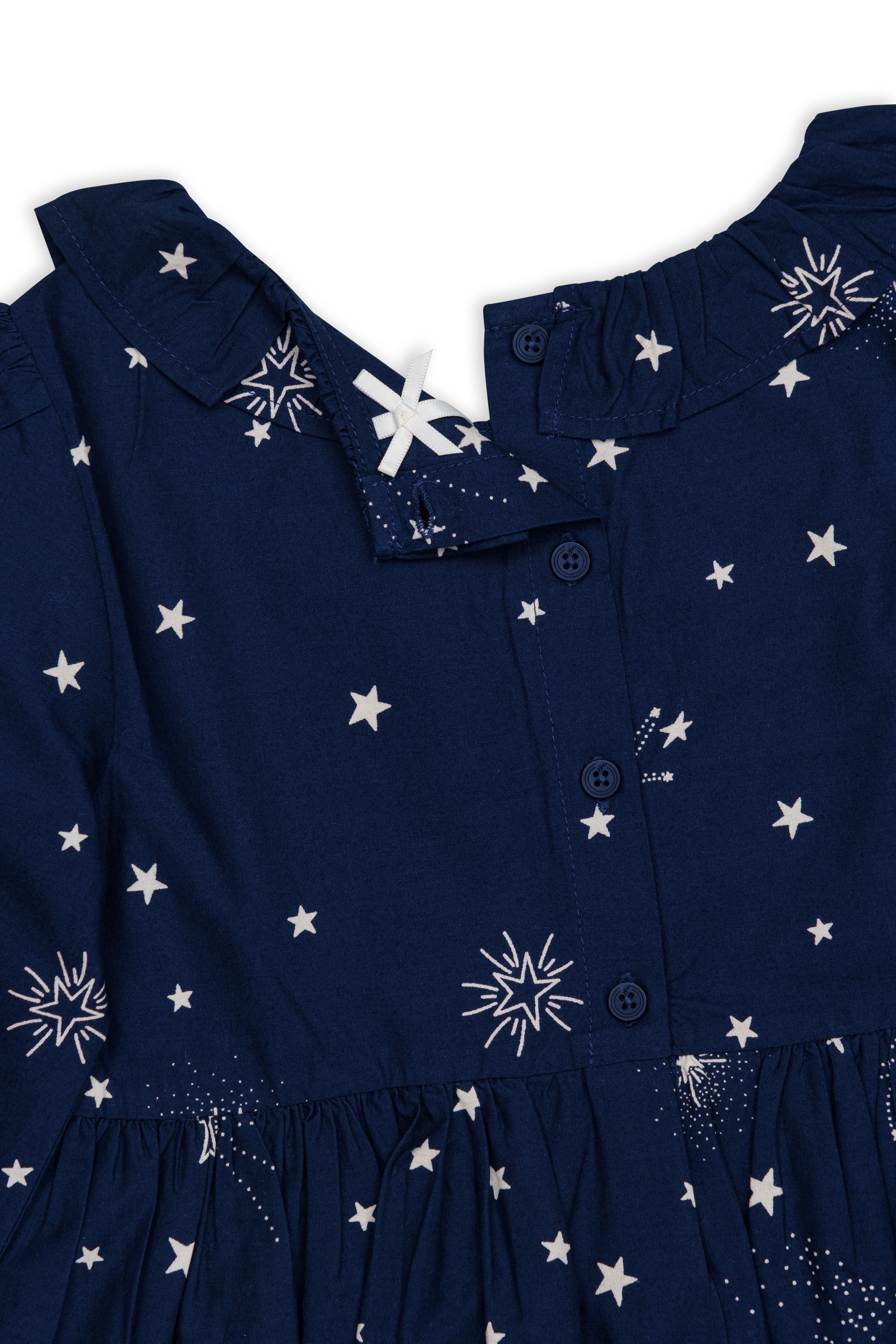 H by Hamleys Girls 100% Cotton Full Sleeves Dress - Navy