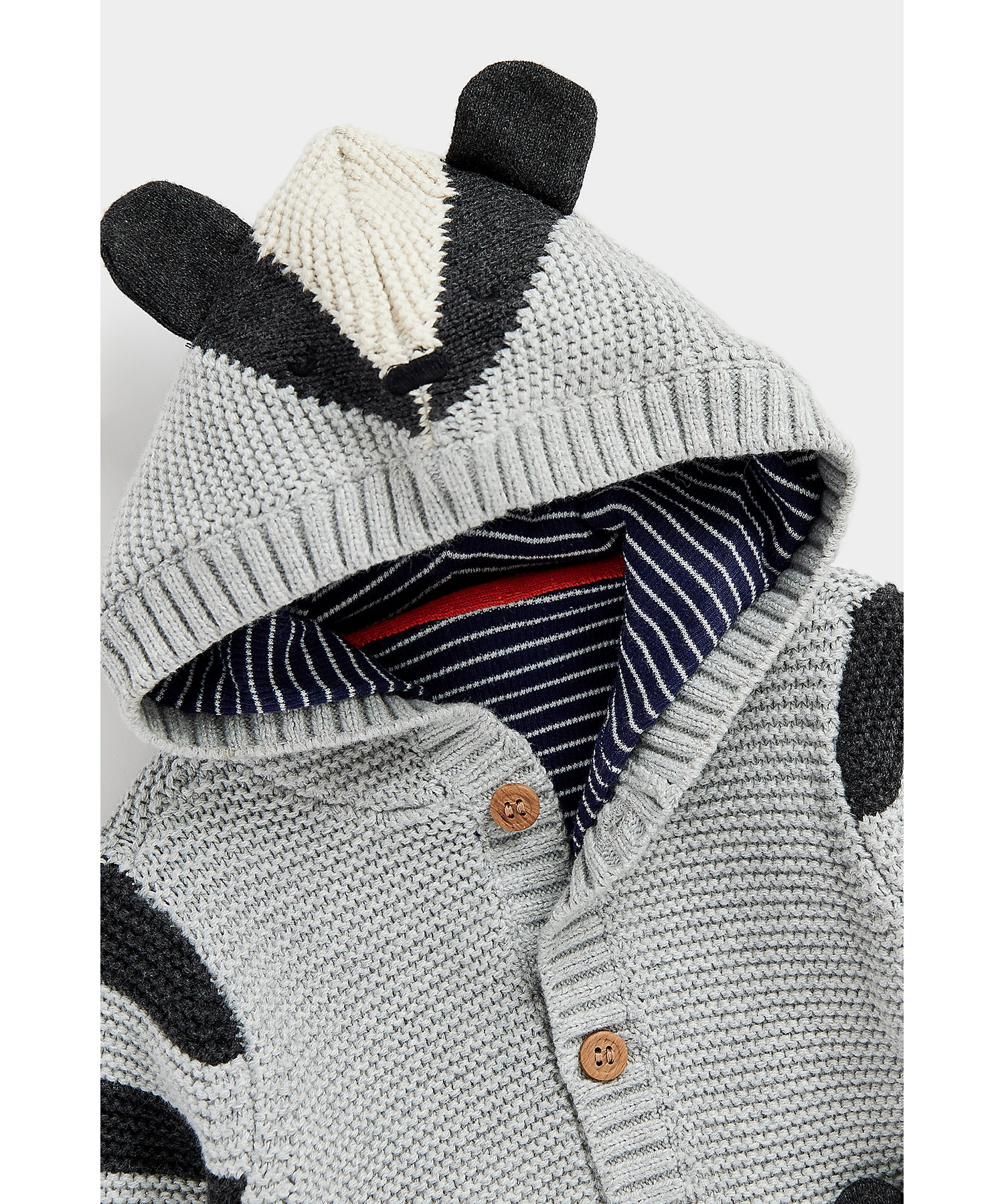 Mothercare | Boys Full Sleeves Cardigan Hooded with 3D Ears-Grey 2