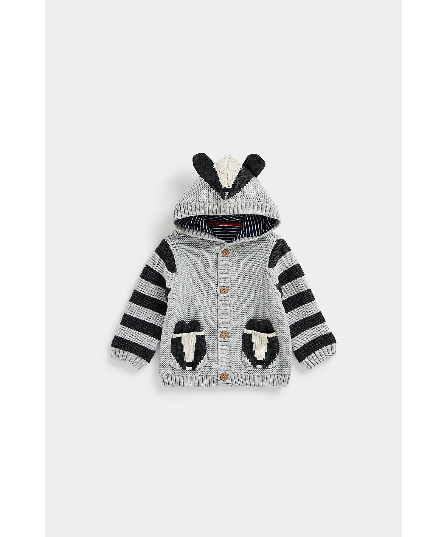 Mothercare | Boys Full Sleeves Cardigan Hooded with 3D Ears-Grey 0