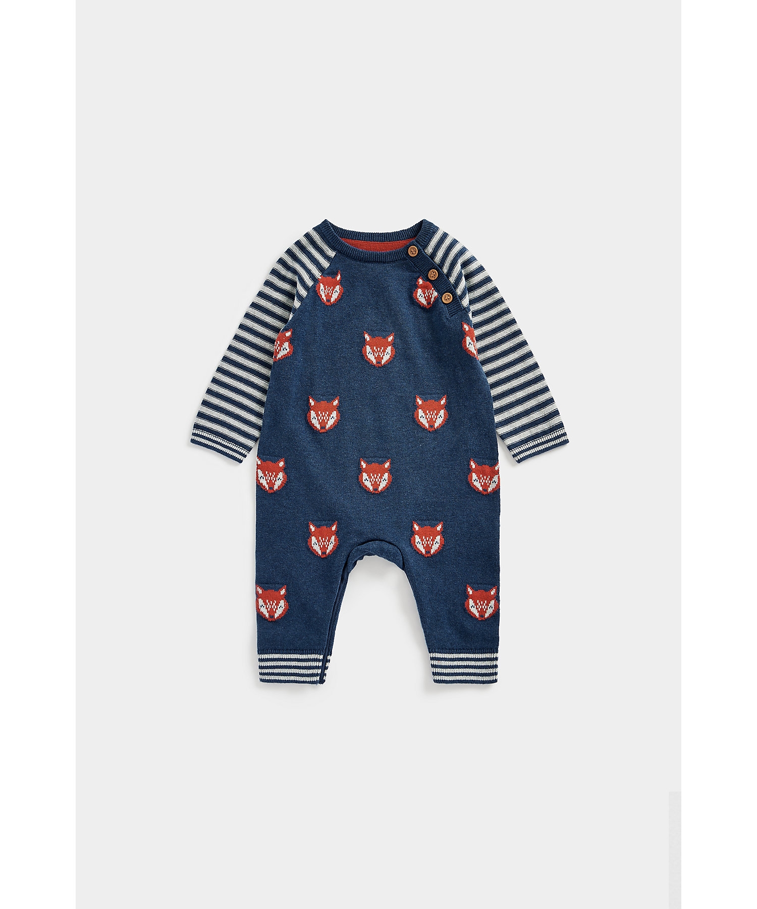 Mothercare | Boys Full Sleeves Romper Animal Design-Navy 0