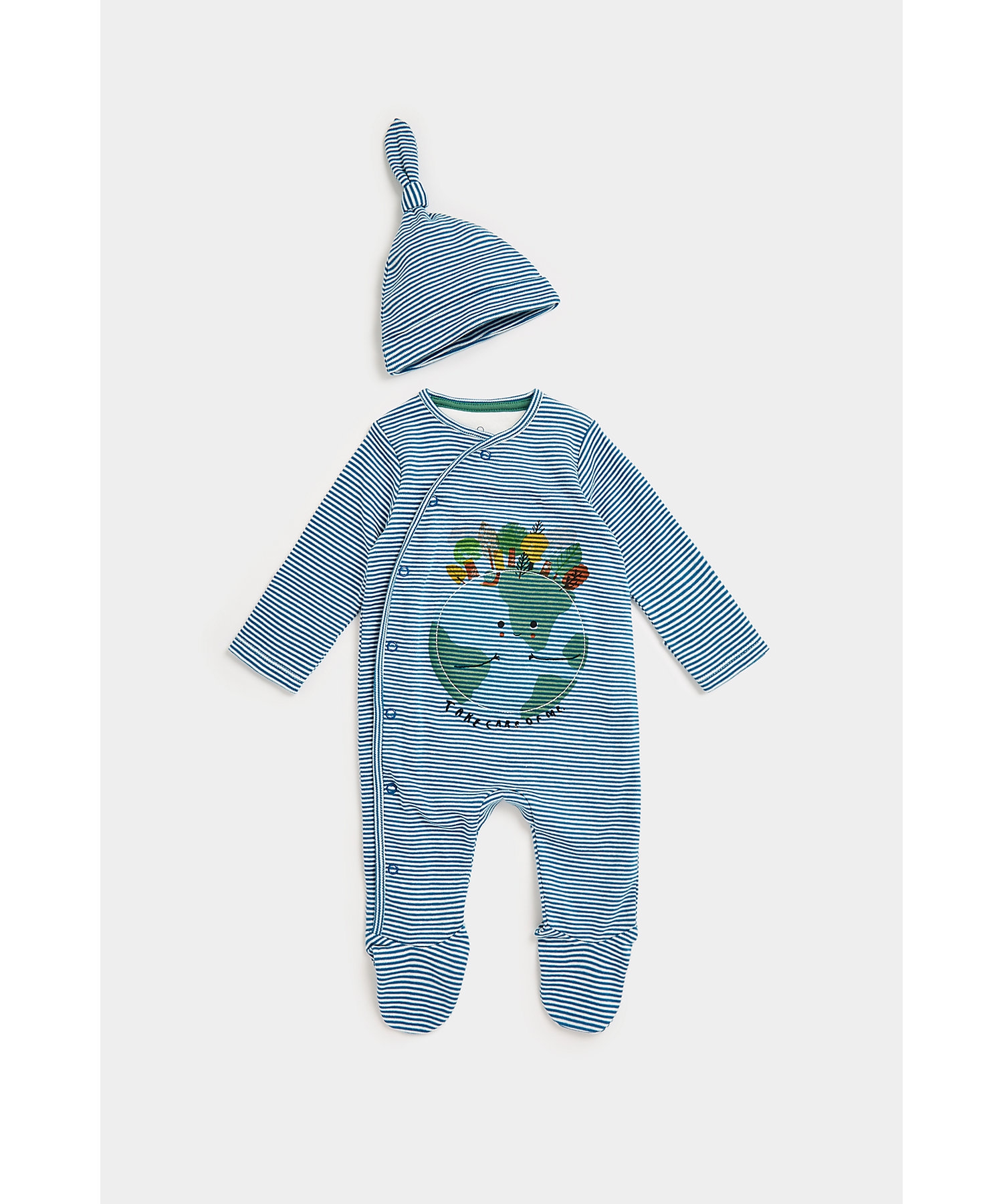 Mothercare | Boys Full Sleeves Sleeepsuit With A Hat -Pack of 1-Blue 0