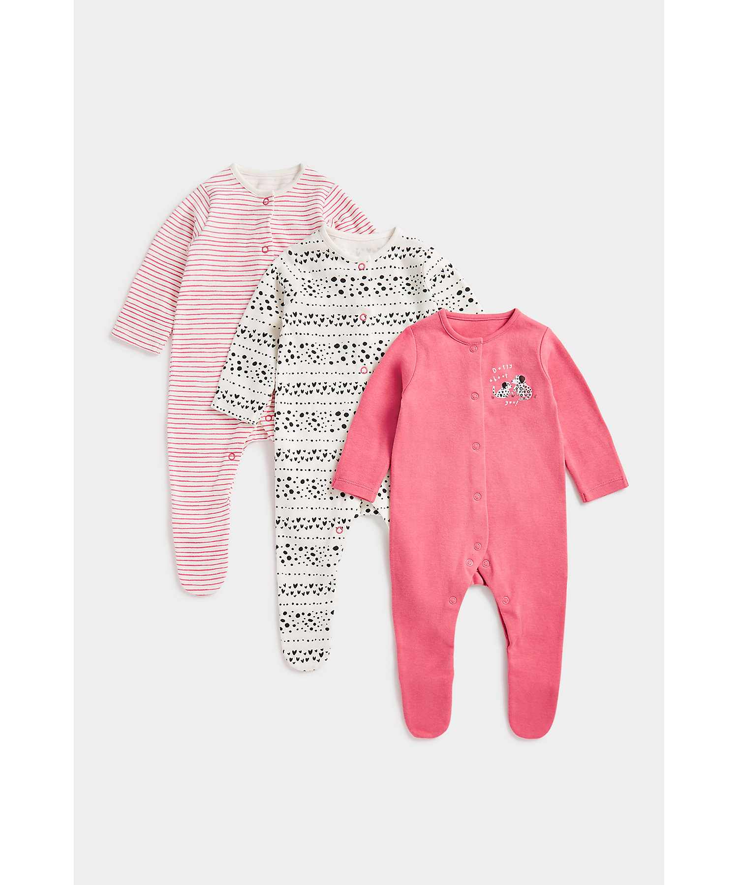 Mothercare | Girls Full Sleeves Sleepsuits Front Open -Multicolor 0