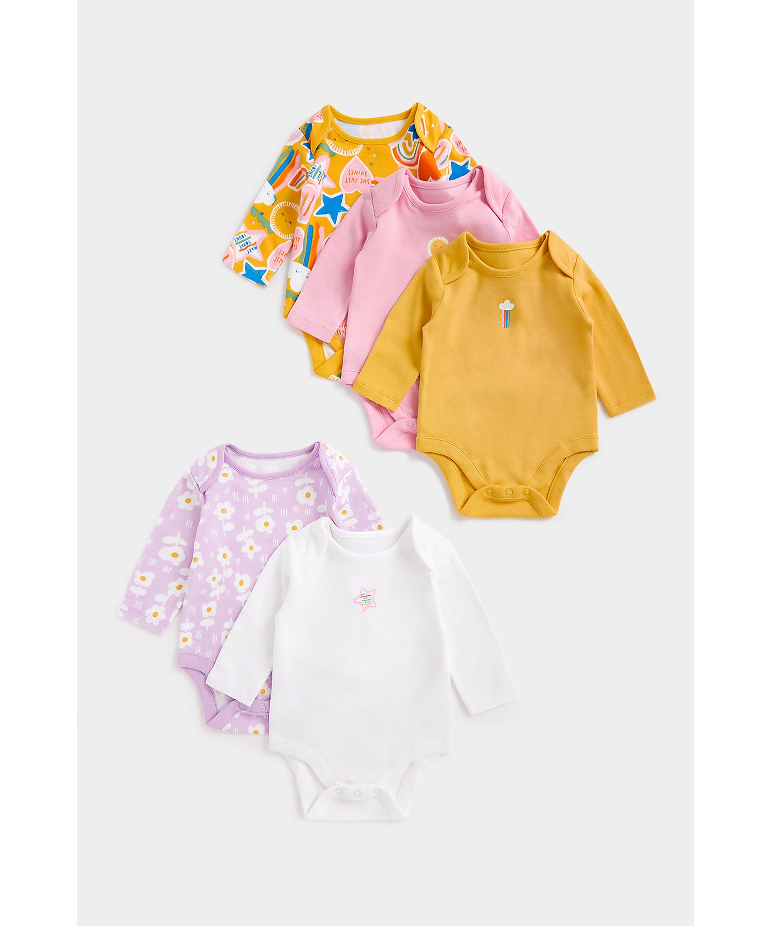 Mothercare | Girls Full Sleeves Bodysuits Fun Colorful Designs-Multicolor 0