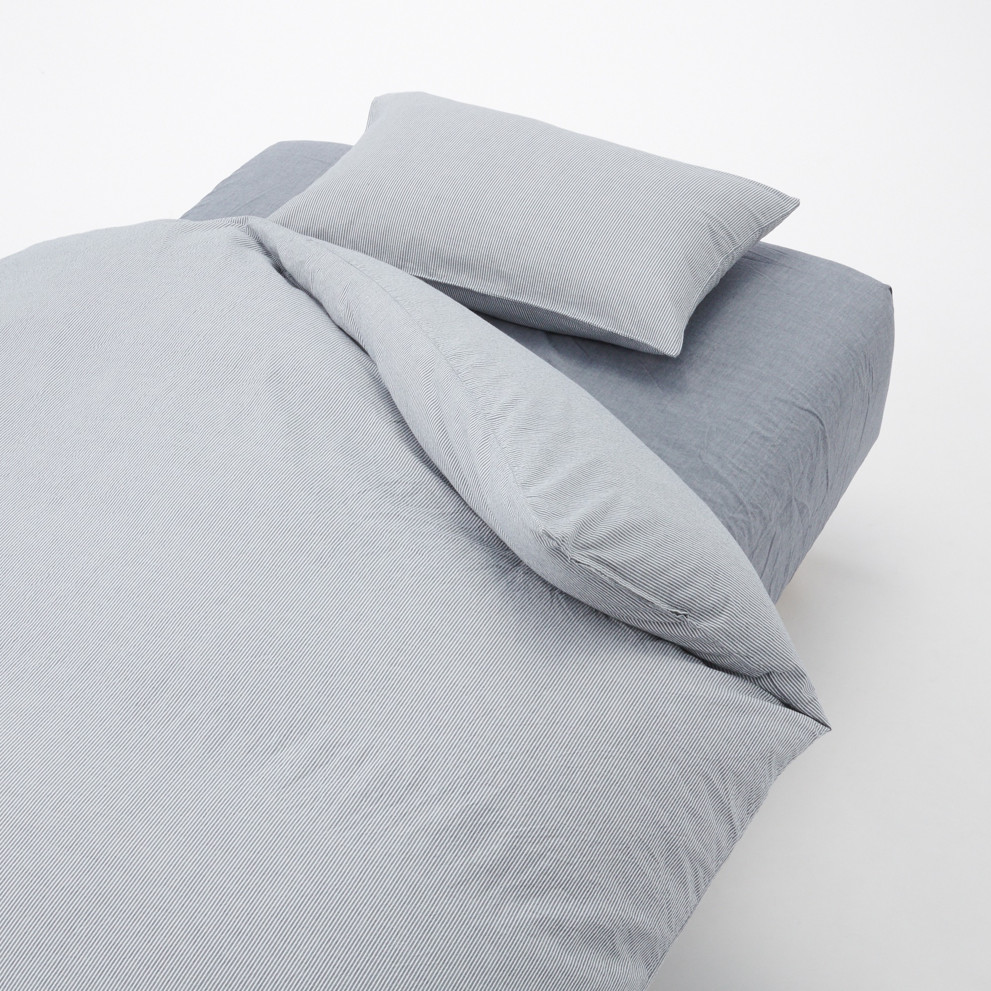 WASHED COTTON DUVET COVER K NAVY STRIPE