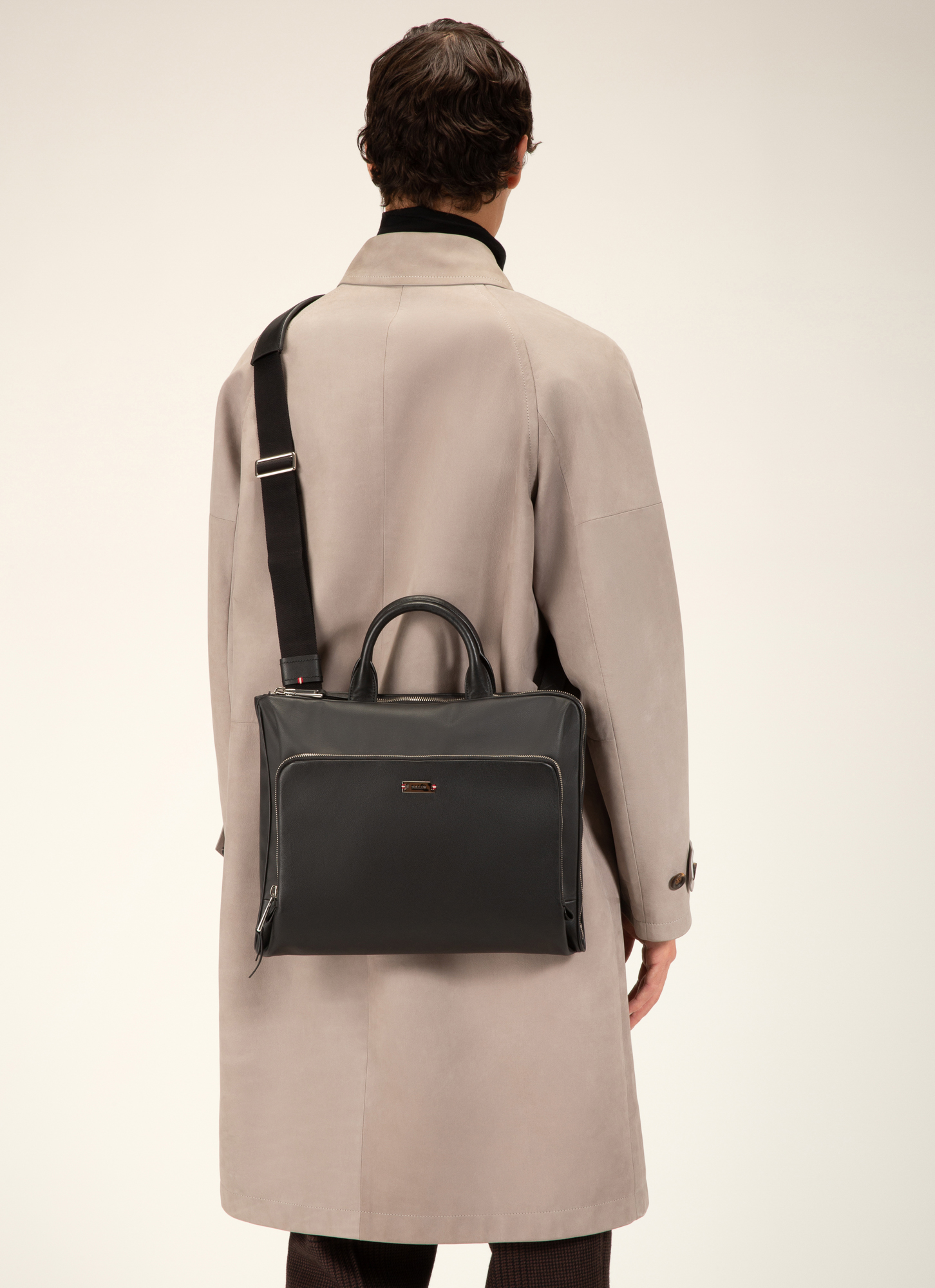 Valdio Canvas & Leather Business Bag In Black