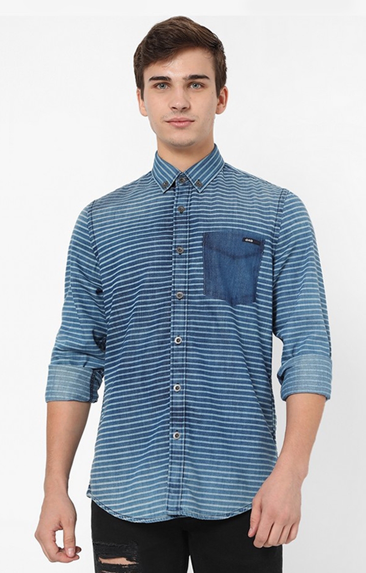 GAS | Flix Striped Slim Fit Shirt with Button-Down Collar