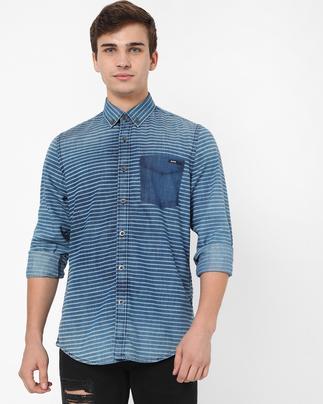 Flix Striped Slim Fit Shirt with Button-Down Collar