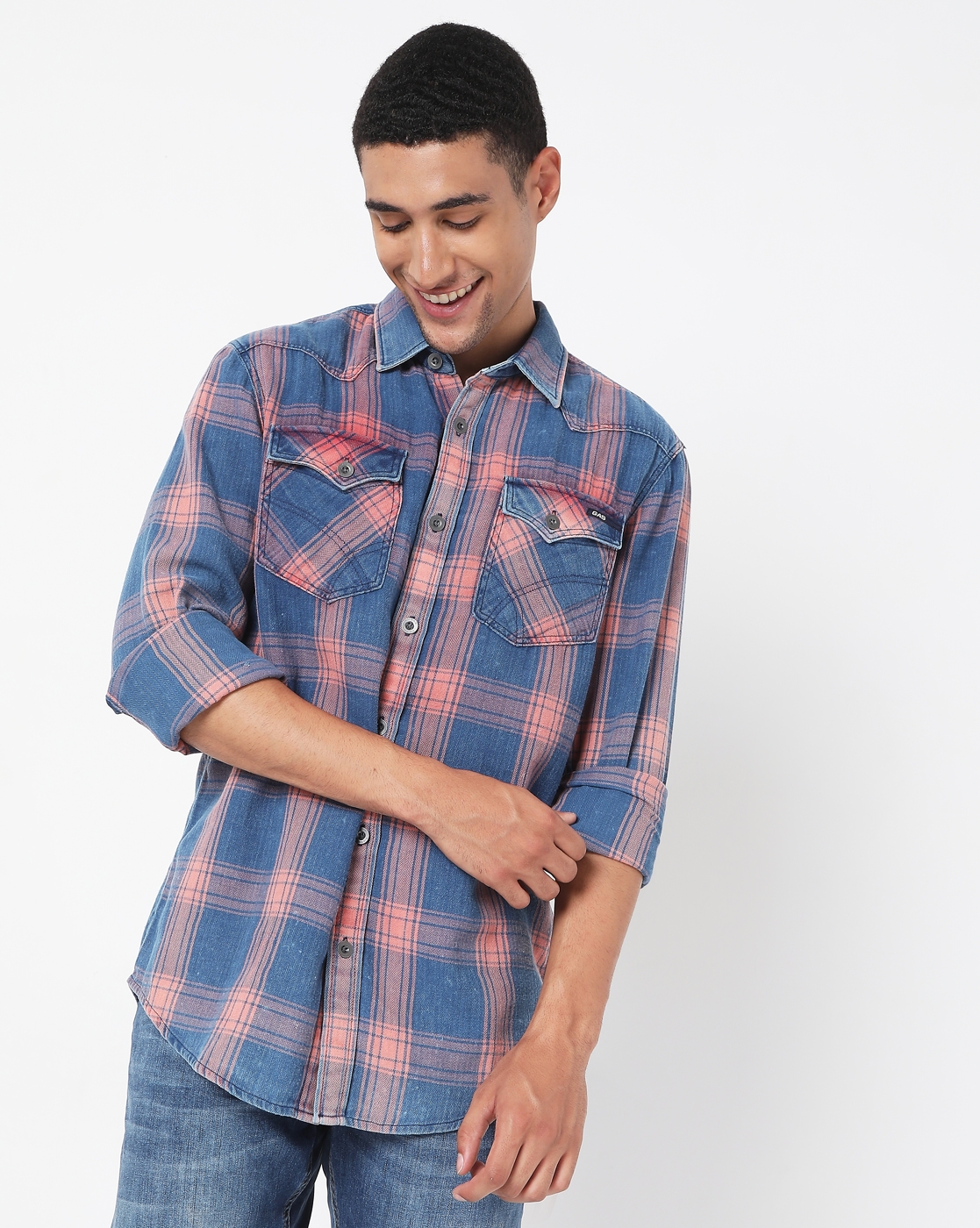 Checked Slim Fit Shirt with Flap Pockets