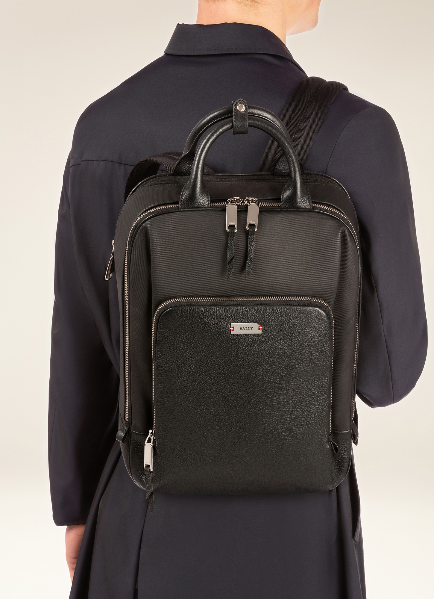 Veltio Cotton Mix & Leather Backpack In Black