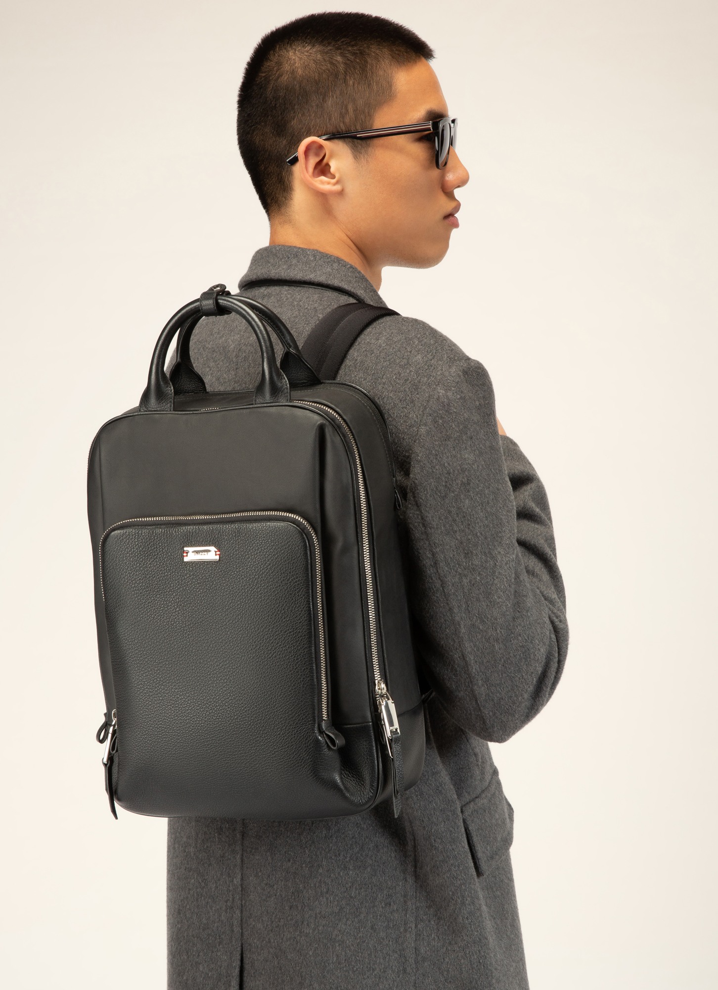 Veltio Cotton Mix & Leather Backpack In Black