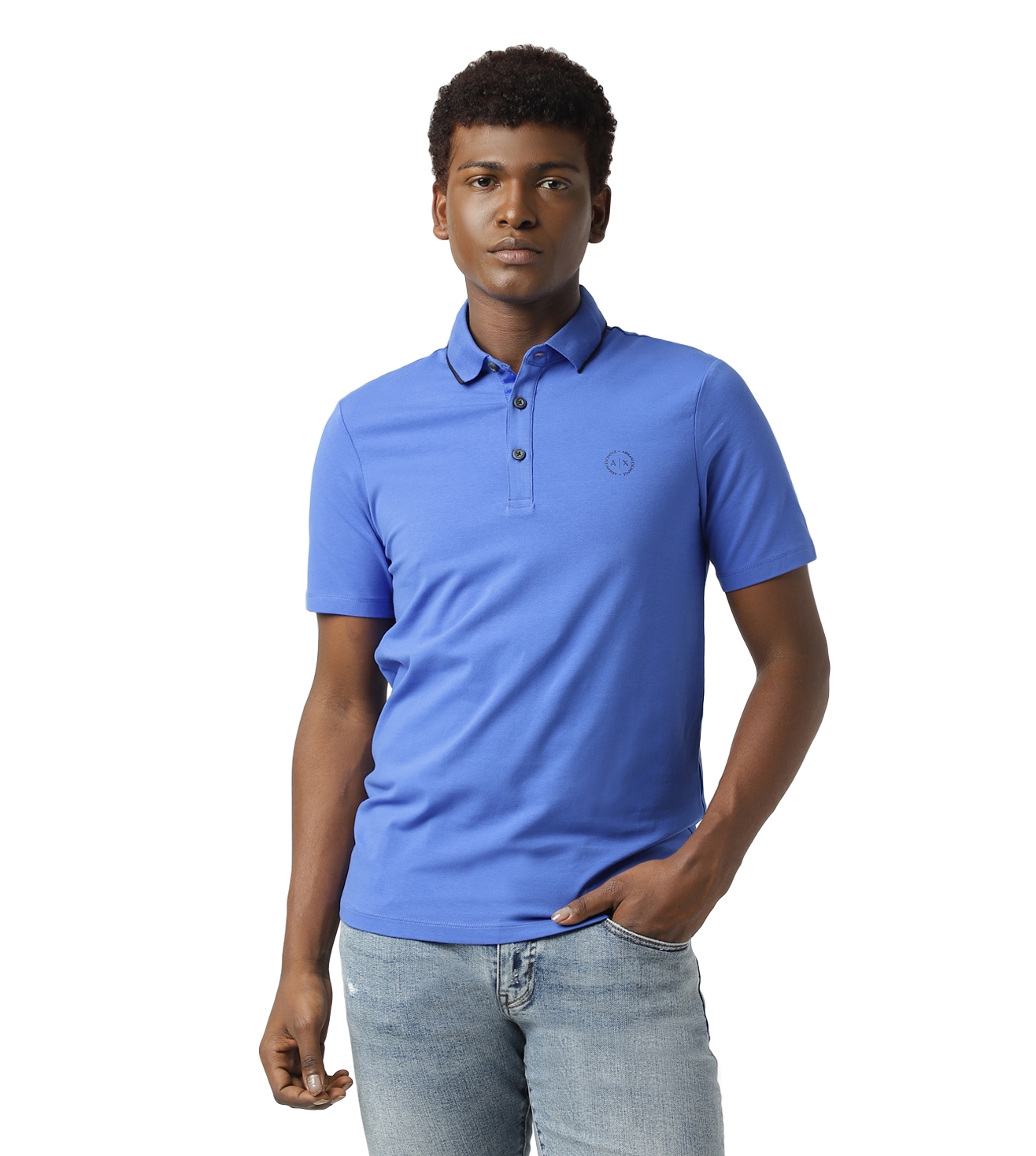 Circular Logo Slim Fit Stretchable Polo T-Shirt with Contrast Hems