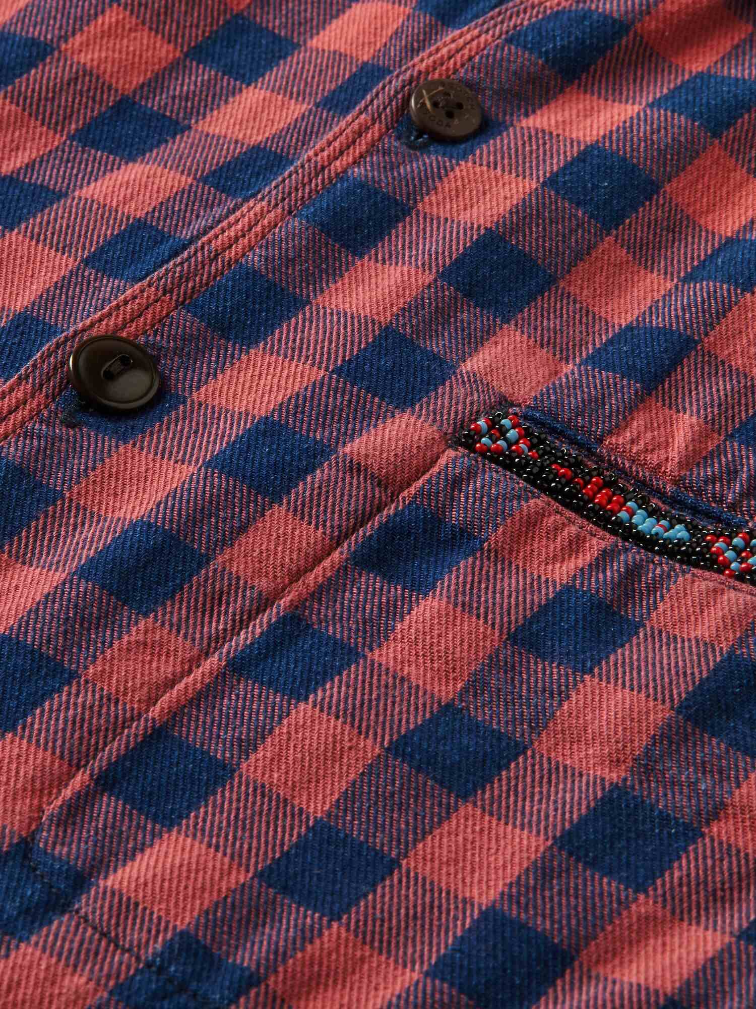 Scotch & Soda Washed indigo check shirt with beaded chest pocket