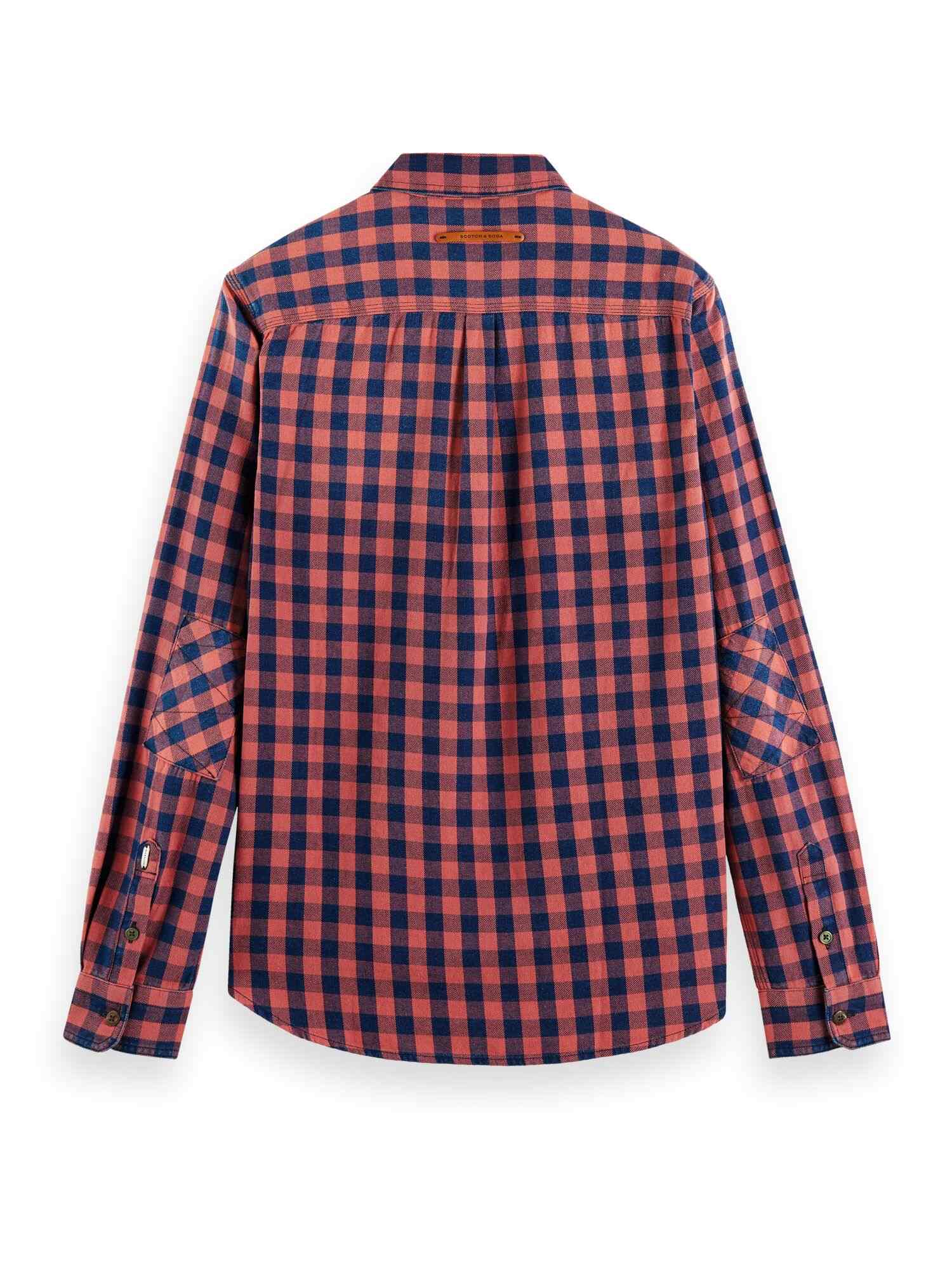 Scotch & Soda Washed indigo check shirt with beaded chest pocket