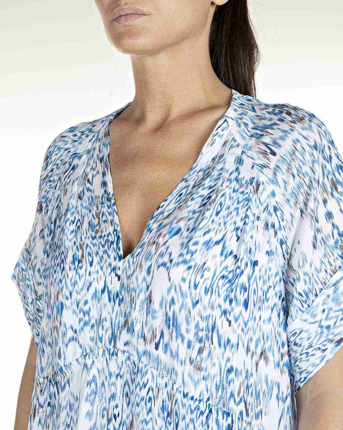 White and Blue Printed Rayon Dresses For Women