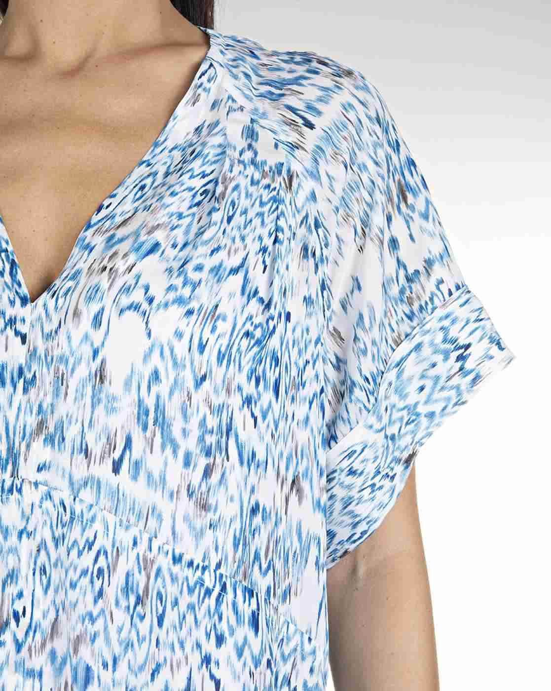 White and Blue Printed Rayon Dresses For Women