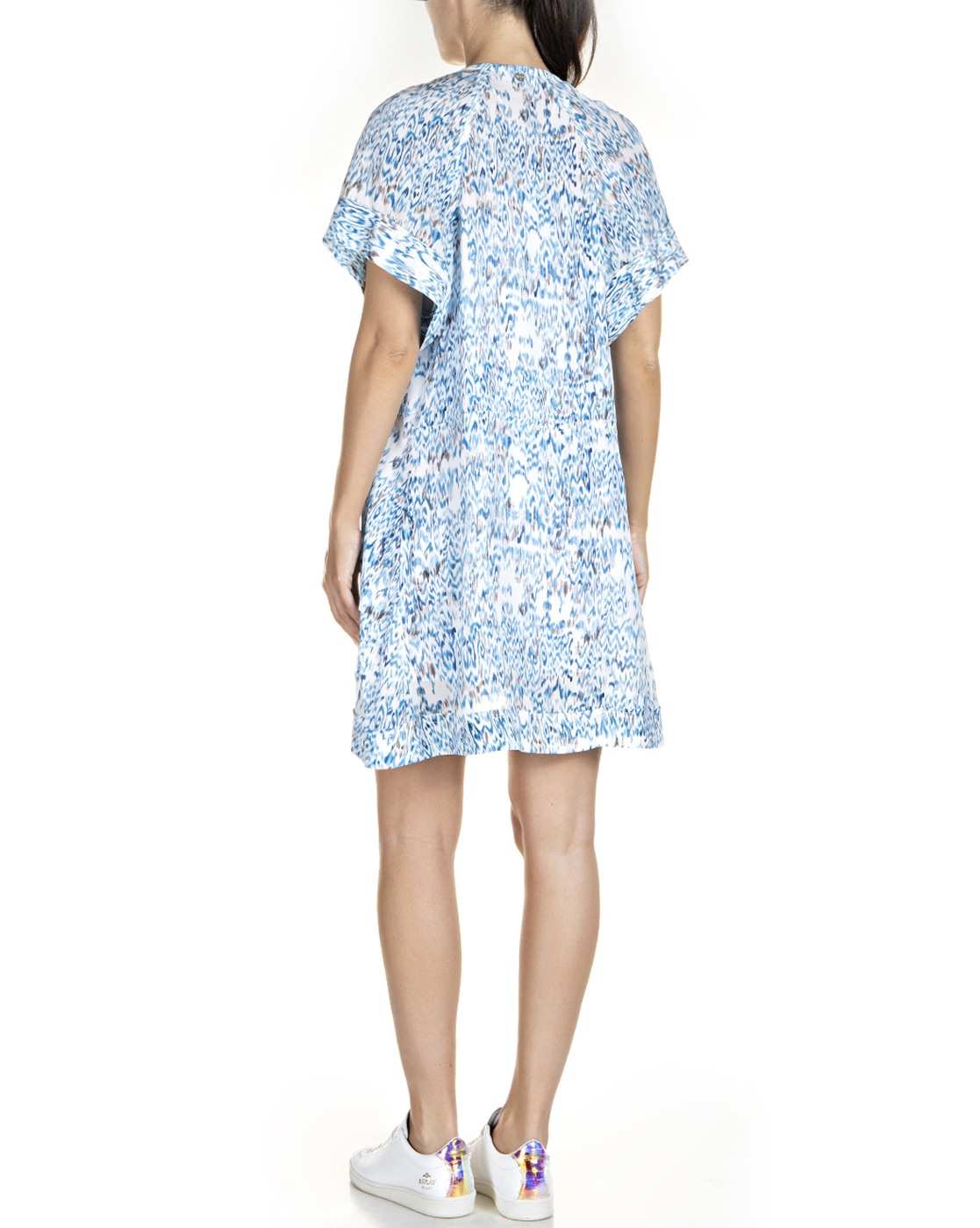 White and Blue Printed Rayon Dresses For Women