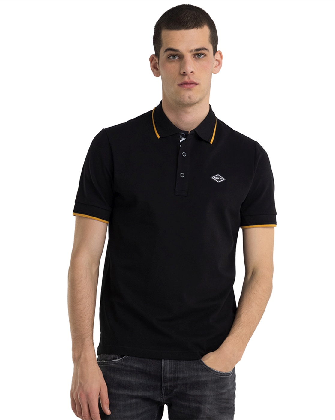 Black Solid Cotton Polos T-Shirt For Men