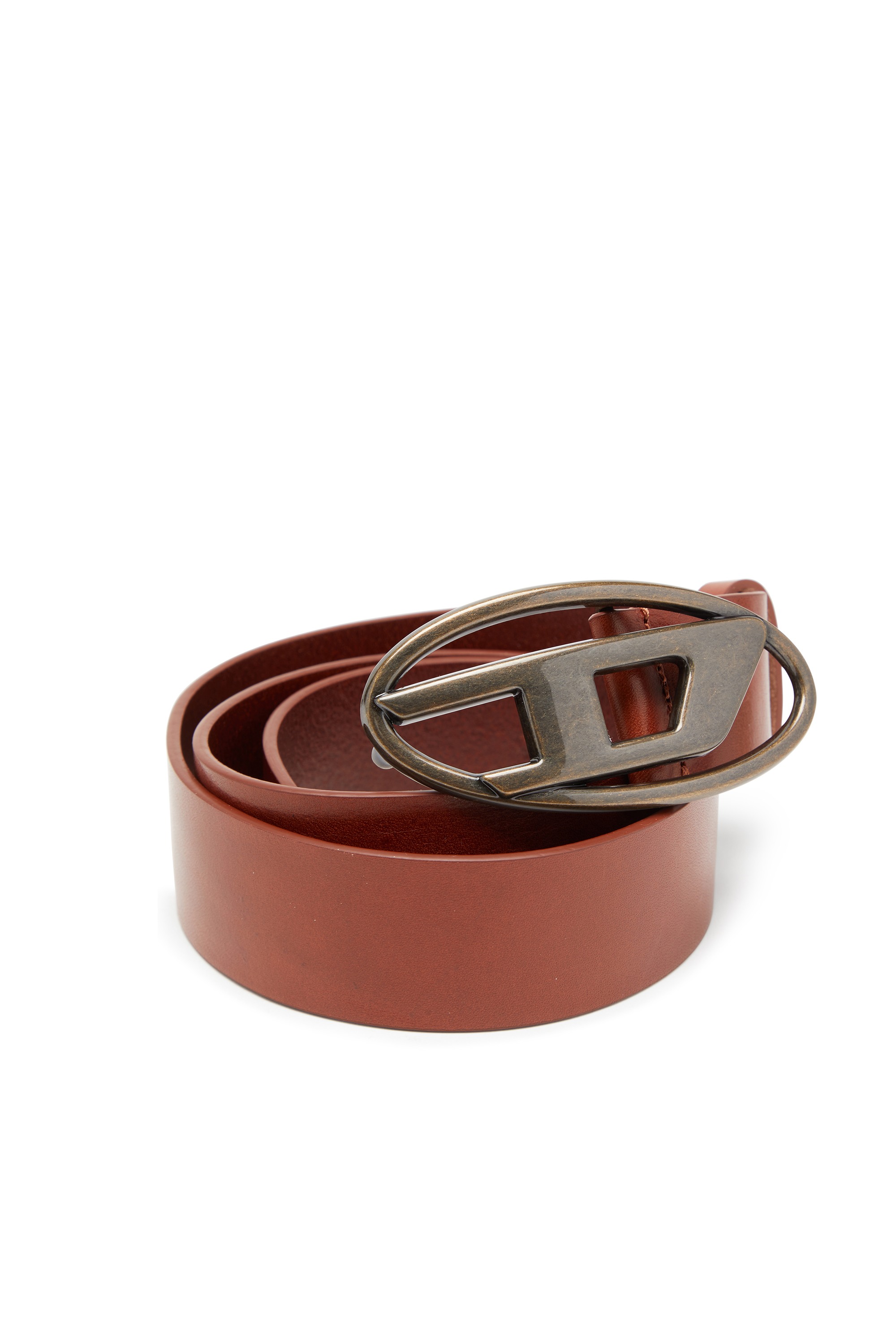 Brown 3.9cm leather belt with D buckle
