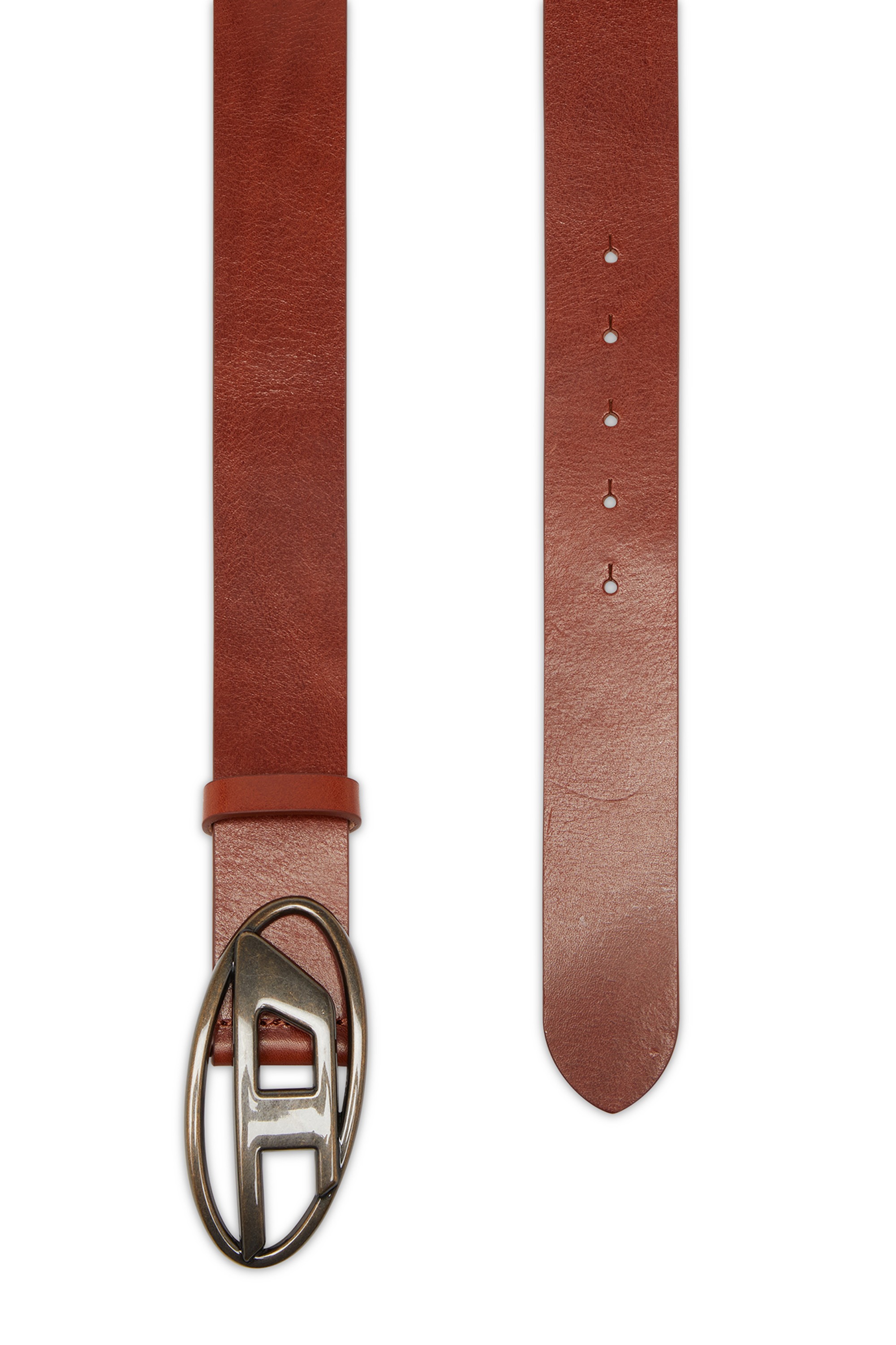 Brown 3.9cm leather belt with D buckle