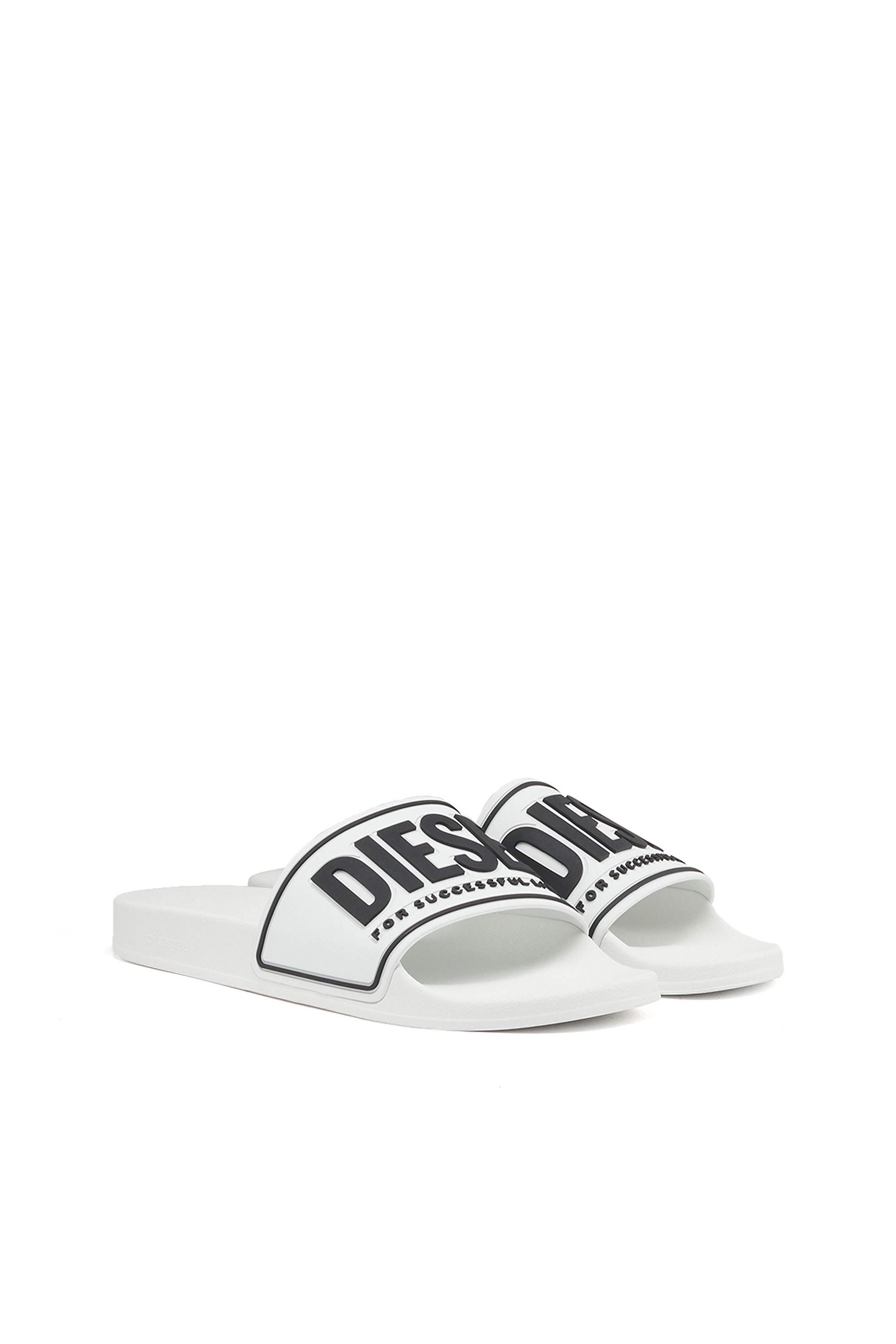 White Sa-Mayemi-Pool slides with 3D logo