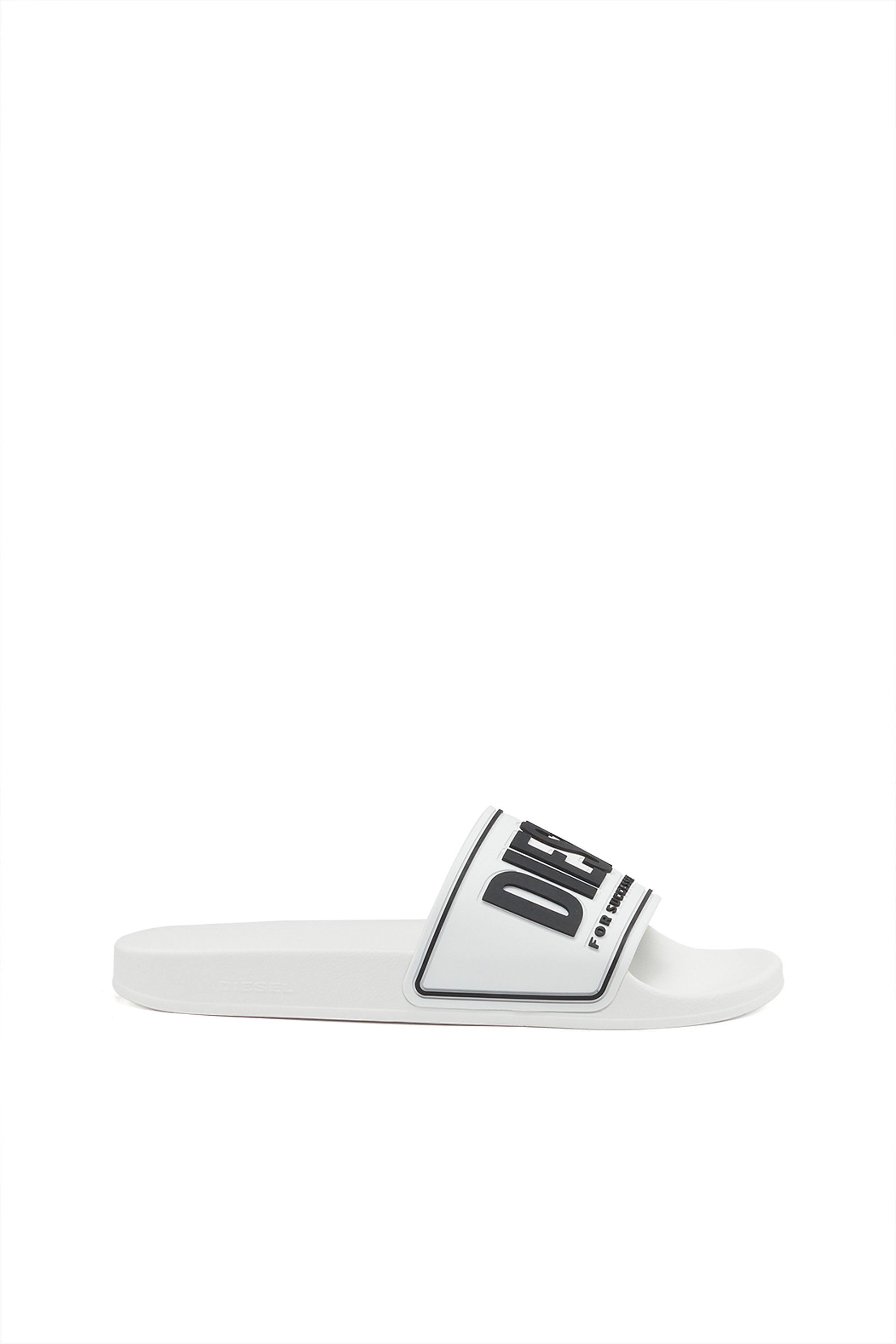 White Sa-Mayemi-Pool slides with 3D logo