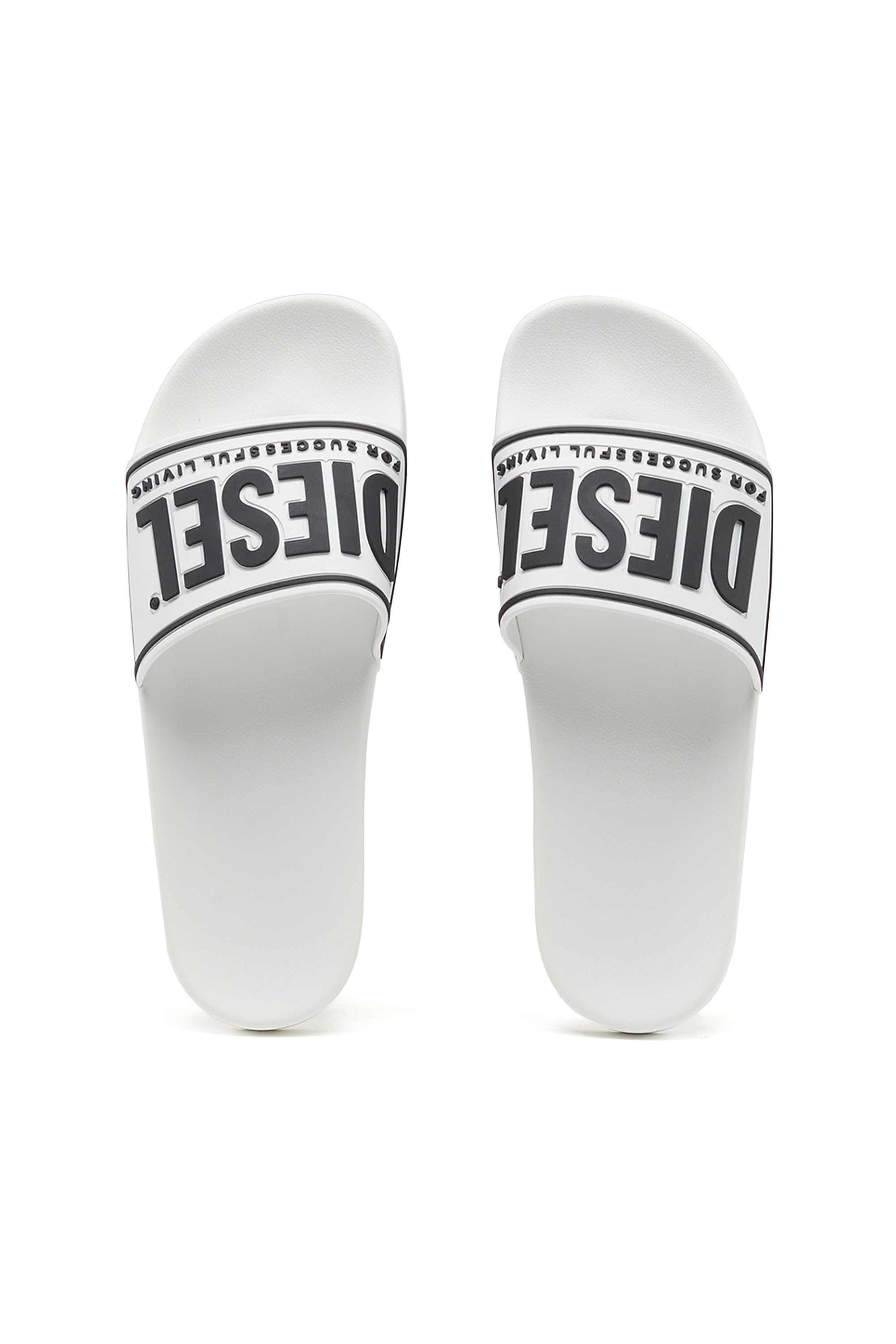 White Sa-Mayemi-Pool slides with 3D logo