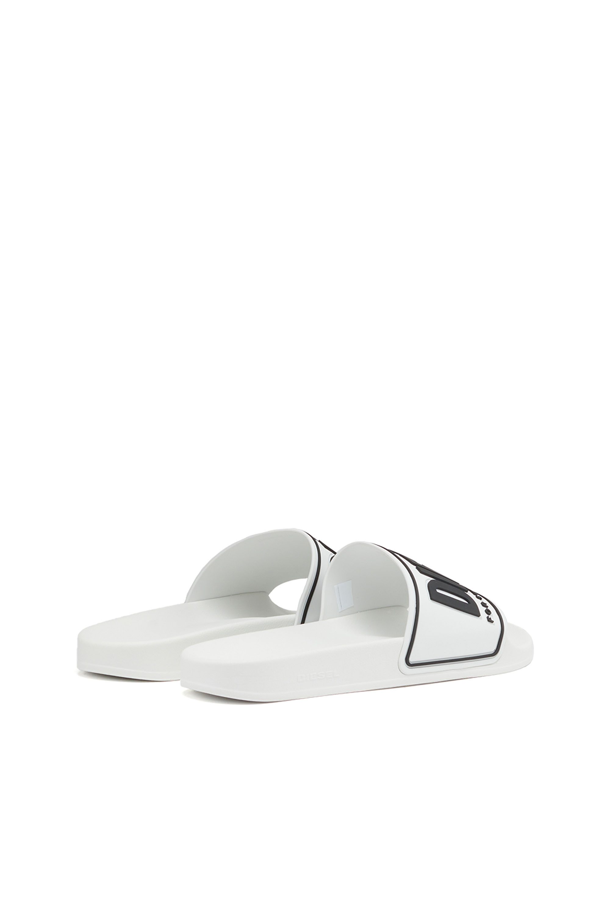 White Sa-Mayemi-Pool slides with 3D logo