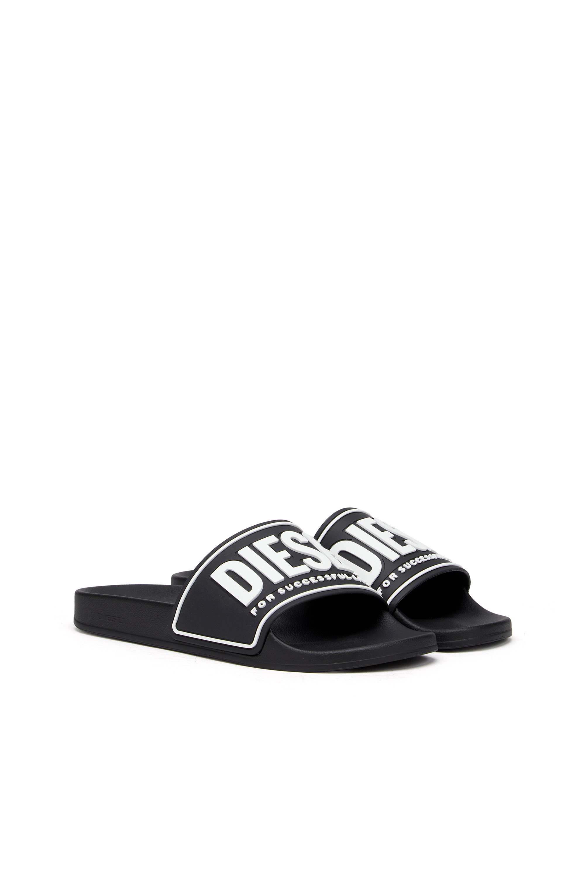 Black Sa-Mayemi-Pool slides with 3D logo