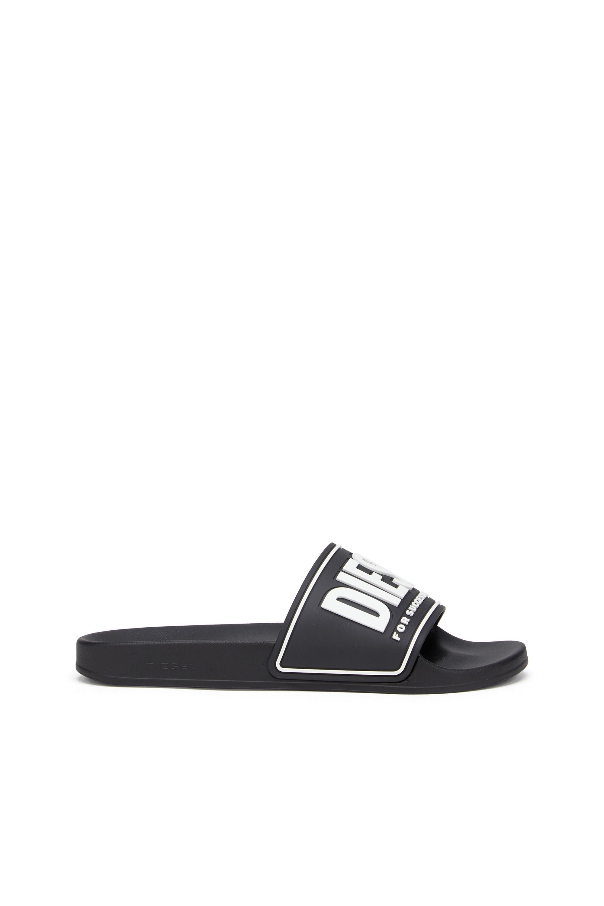Black Sa-Mayemi-Pool slides with 3D logo