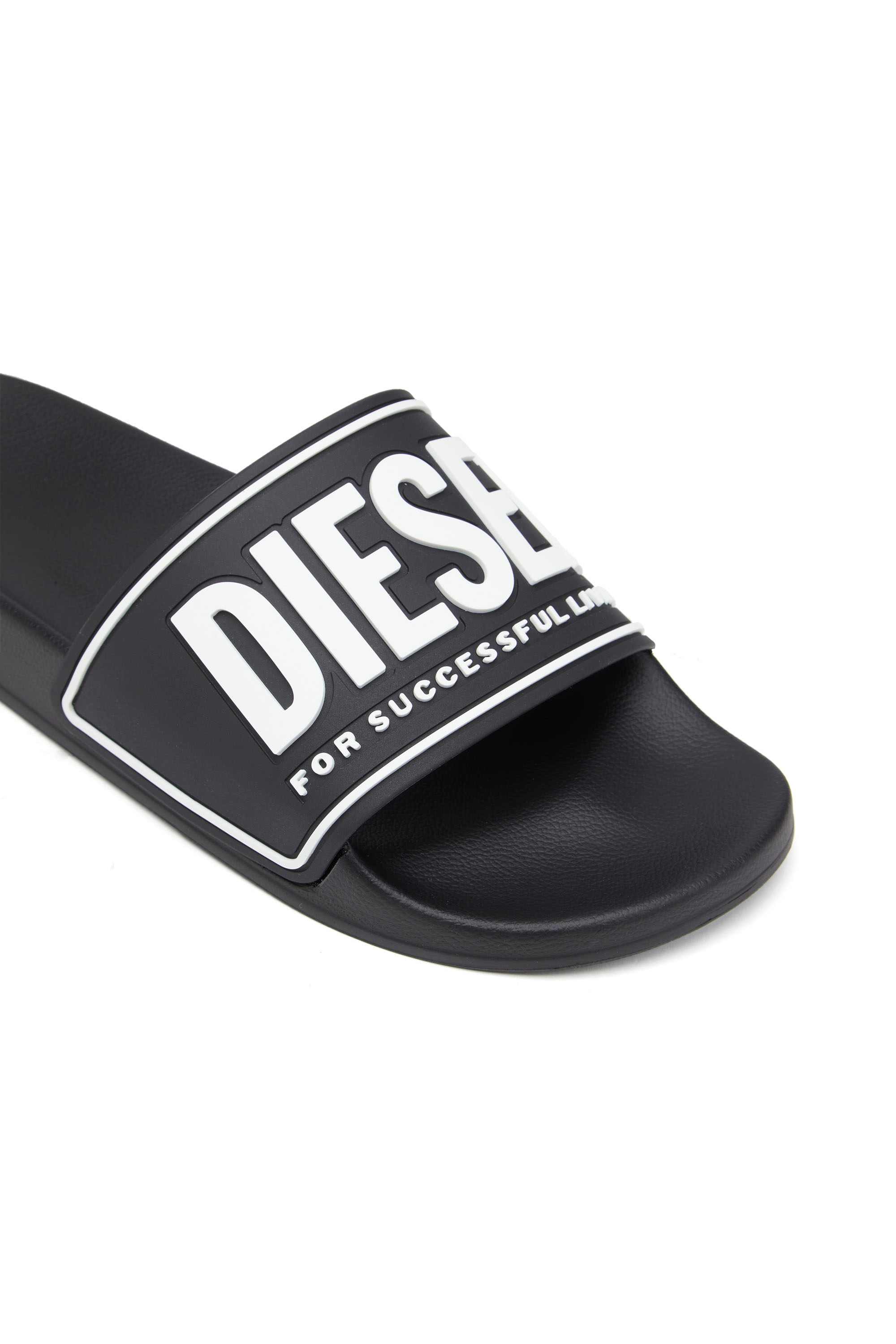 Black Sa-Mayemi-Pool slides with 3D logo