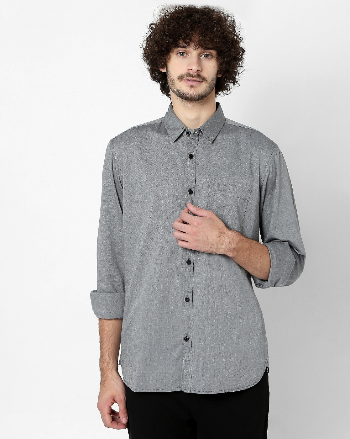 Relaxed Fit Cotton Shirt with Spread Collar