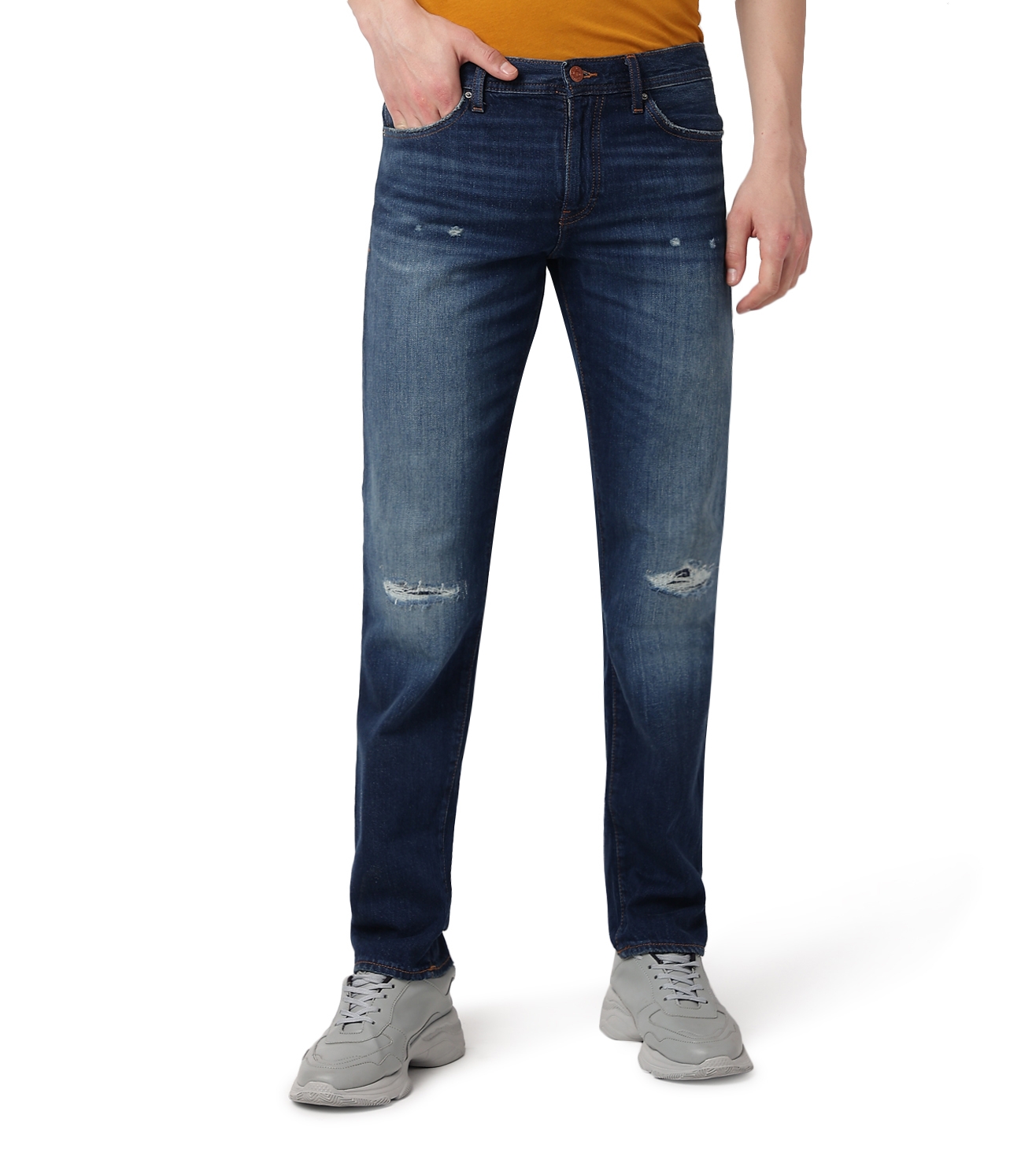 J16 Straight Fit Mid Rise Lightly Washed Distressed Jeans