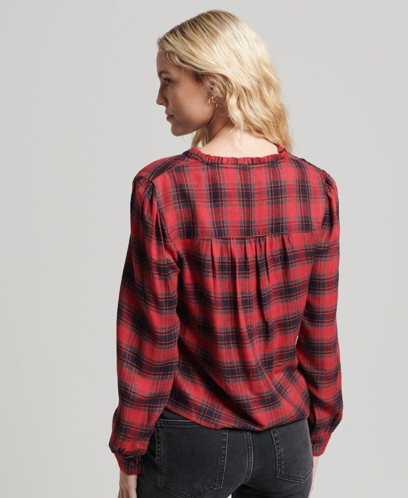 Superdry | VINTAGE RUFFLE TRIM LS CHECK WOMEN'S RED TOP 0