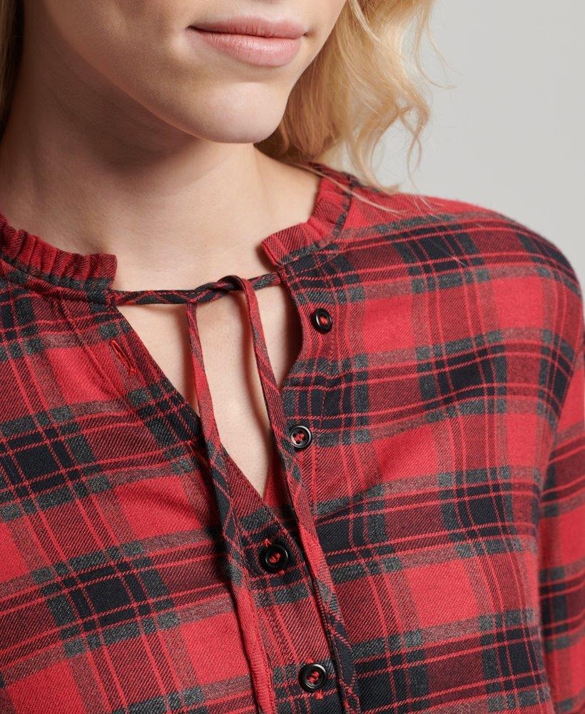 Superdry | VINTAGE RUFFLE TRIM LS CHECK WOMEN'S RED TOP 2