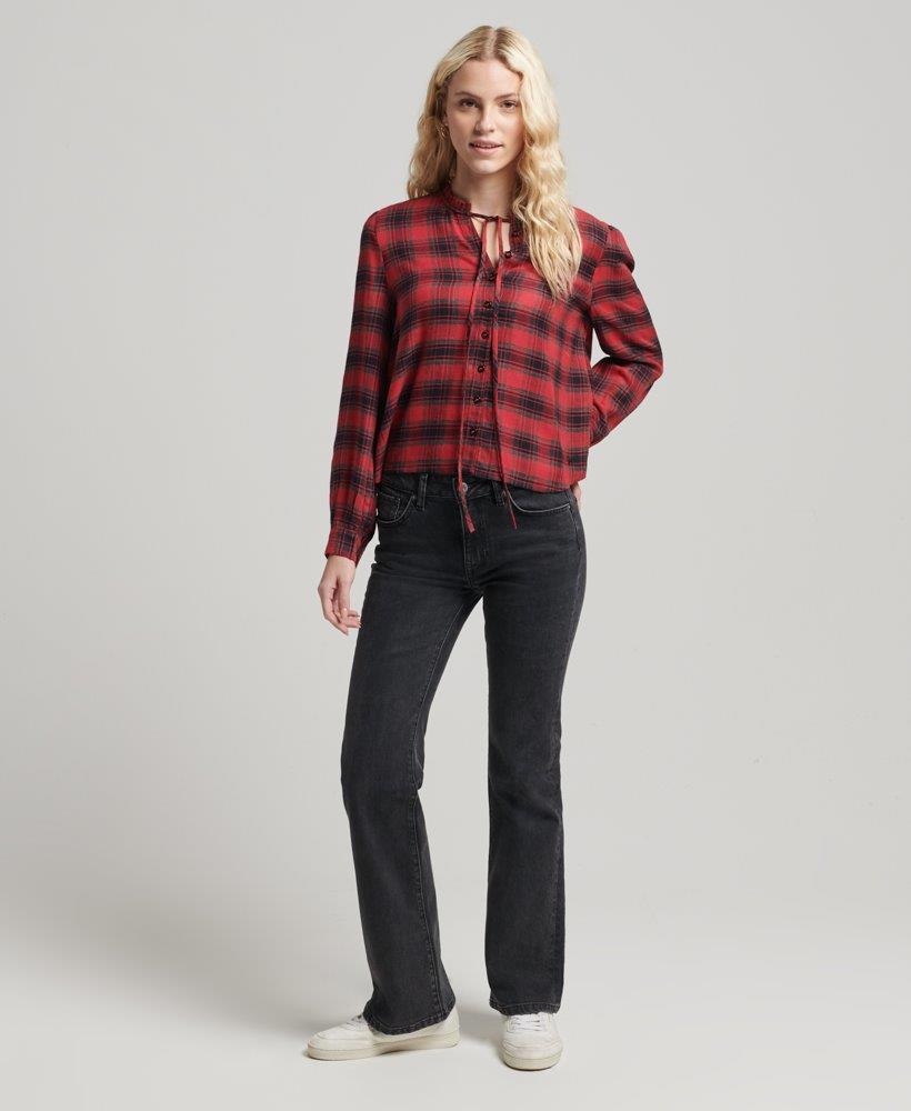 Superdry | VINTAGE RUFFLE TRIM LS CHECK WOMEN'S RED TOP 3