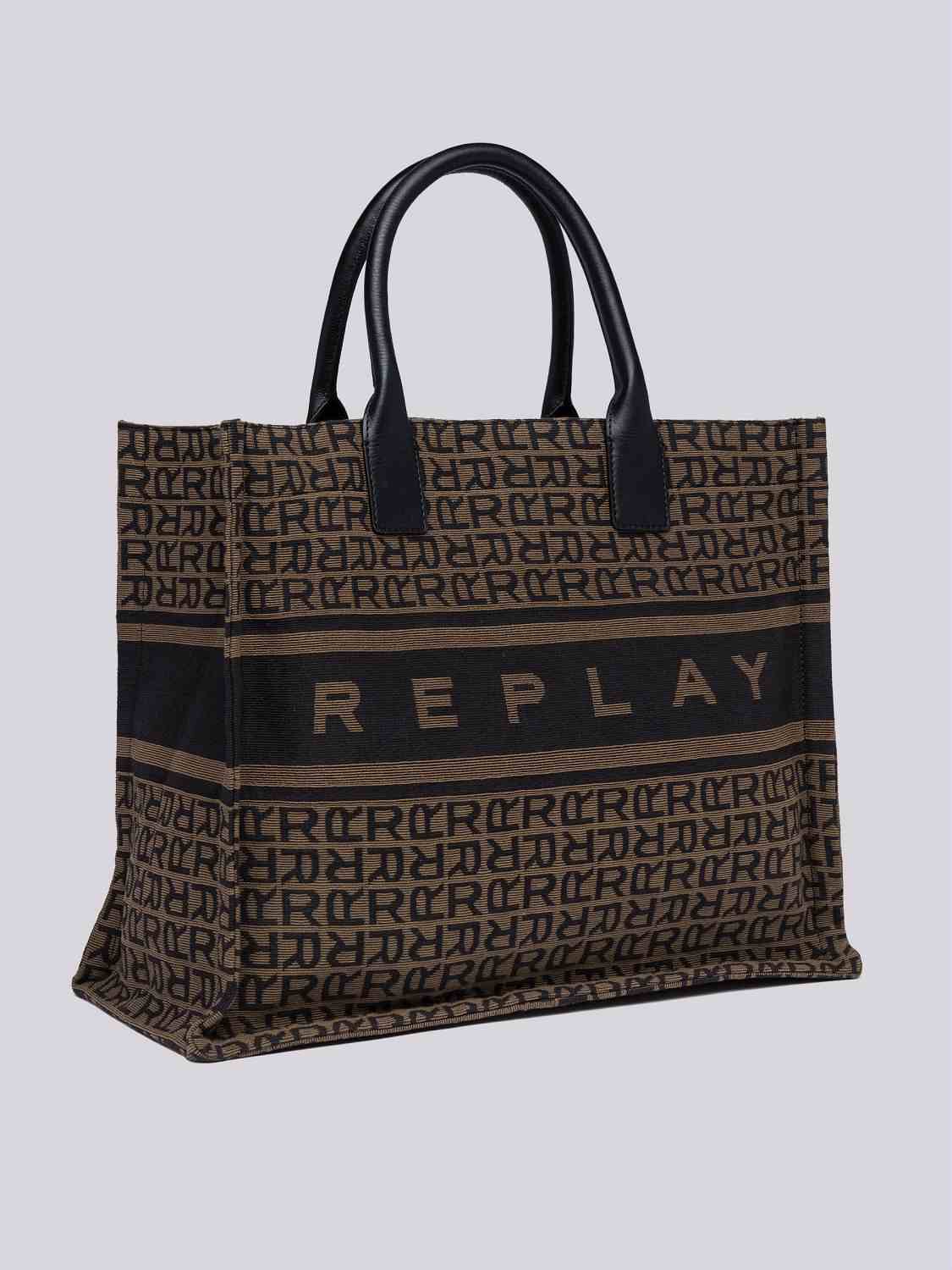 RePLAY（CTHY） LEATHER JUTE TOTE BAG Bag JACQUARD FABRIC + LEATHER