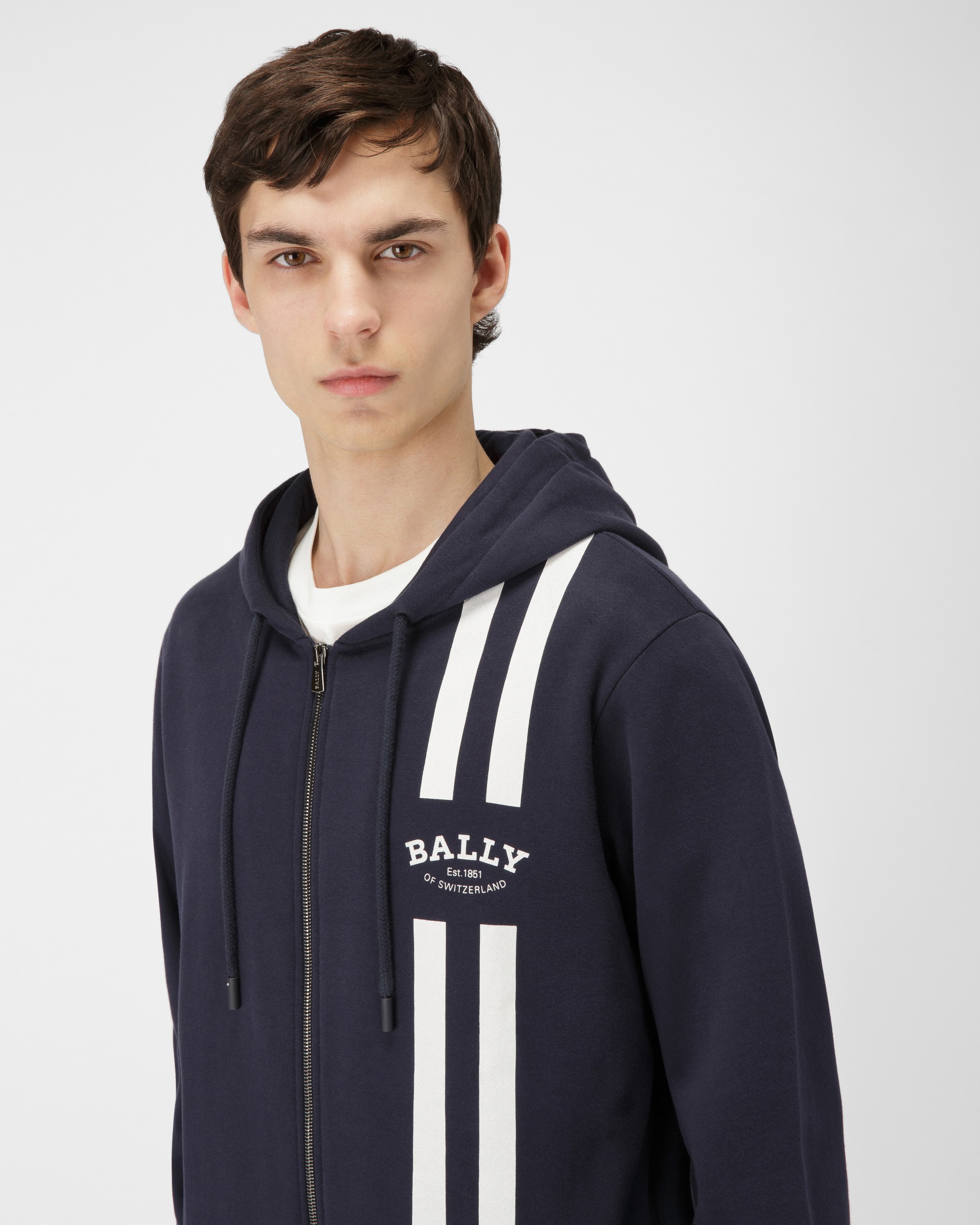 Stripe Hoodie Cotton Sweatshirt In Navy